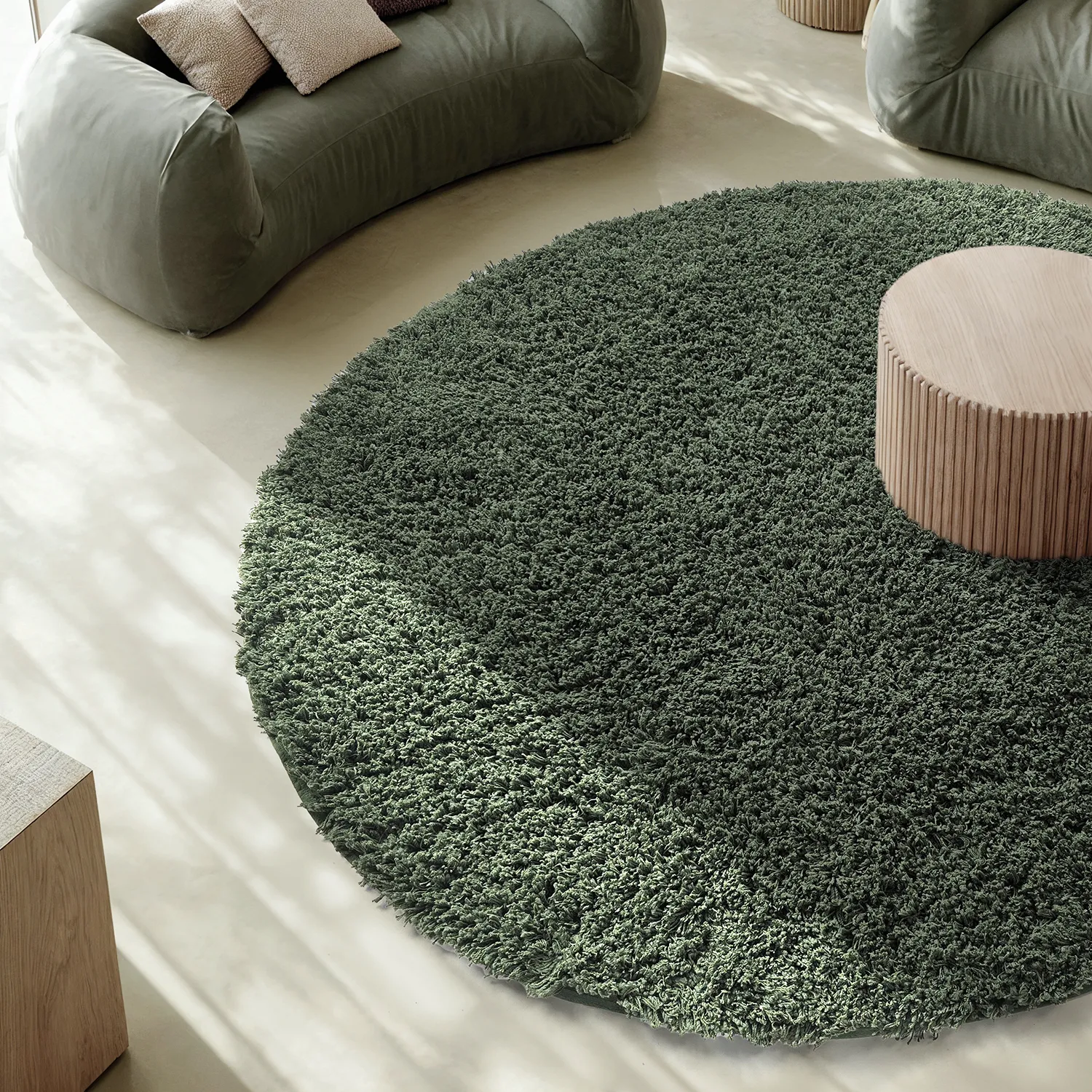 Tapis rond - Combarro Solid Cotton Shaggy (vert)