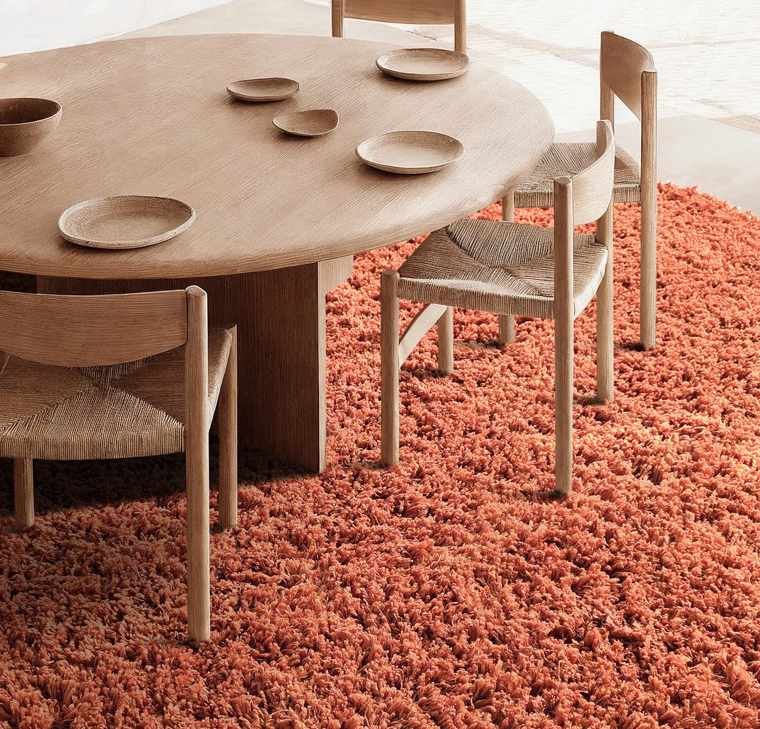 Tapis rond - Combarro Solid Cotton Shaggy (orange clair)