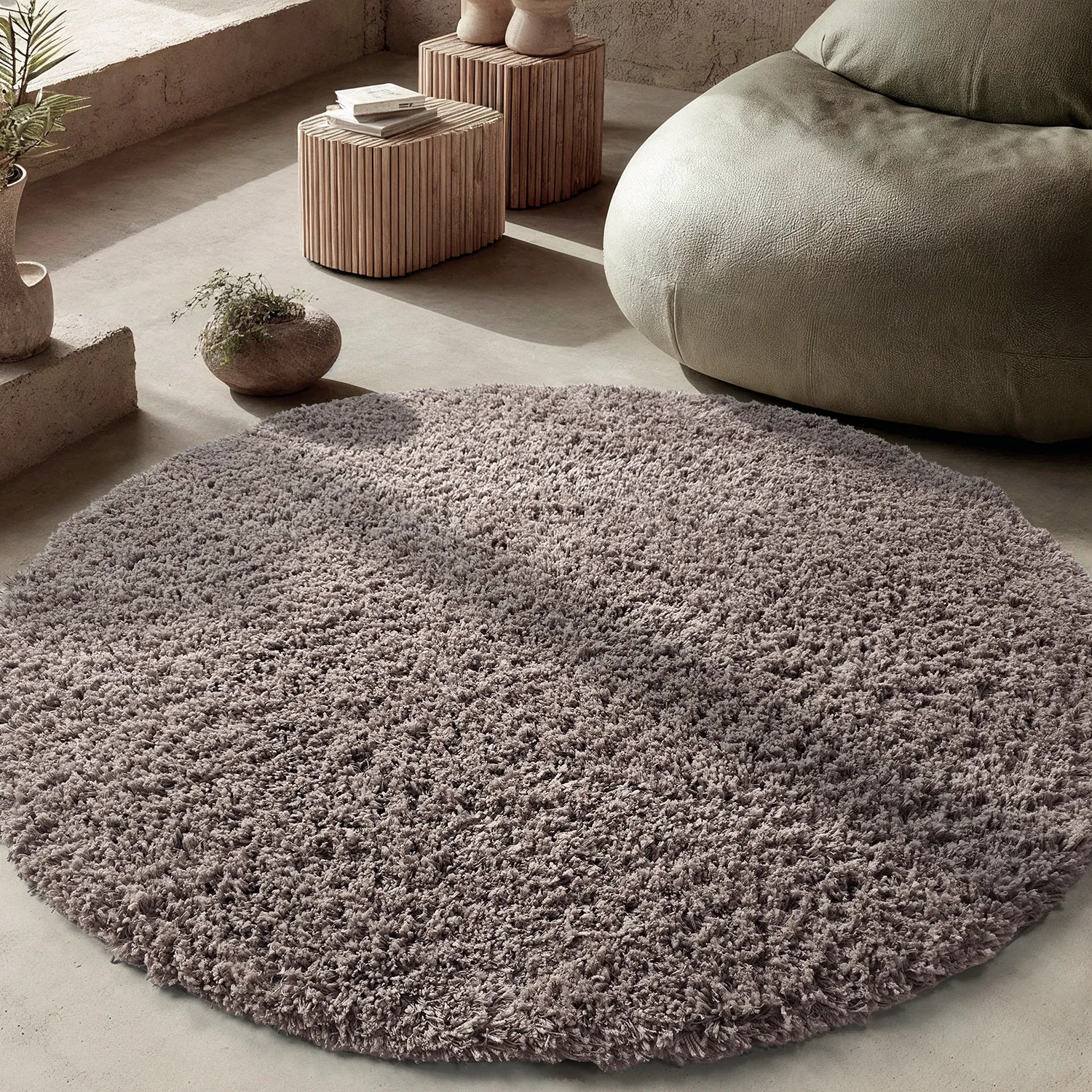 Tapis rond - Combarro Solid Cotton Shaggy (taupe)