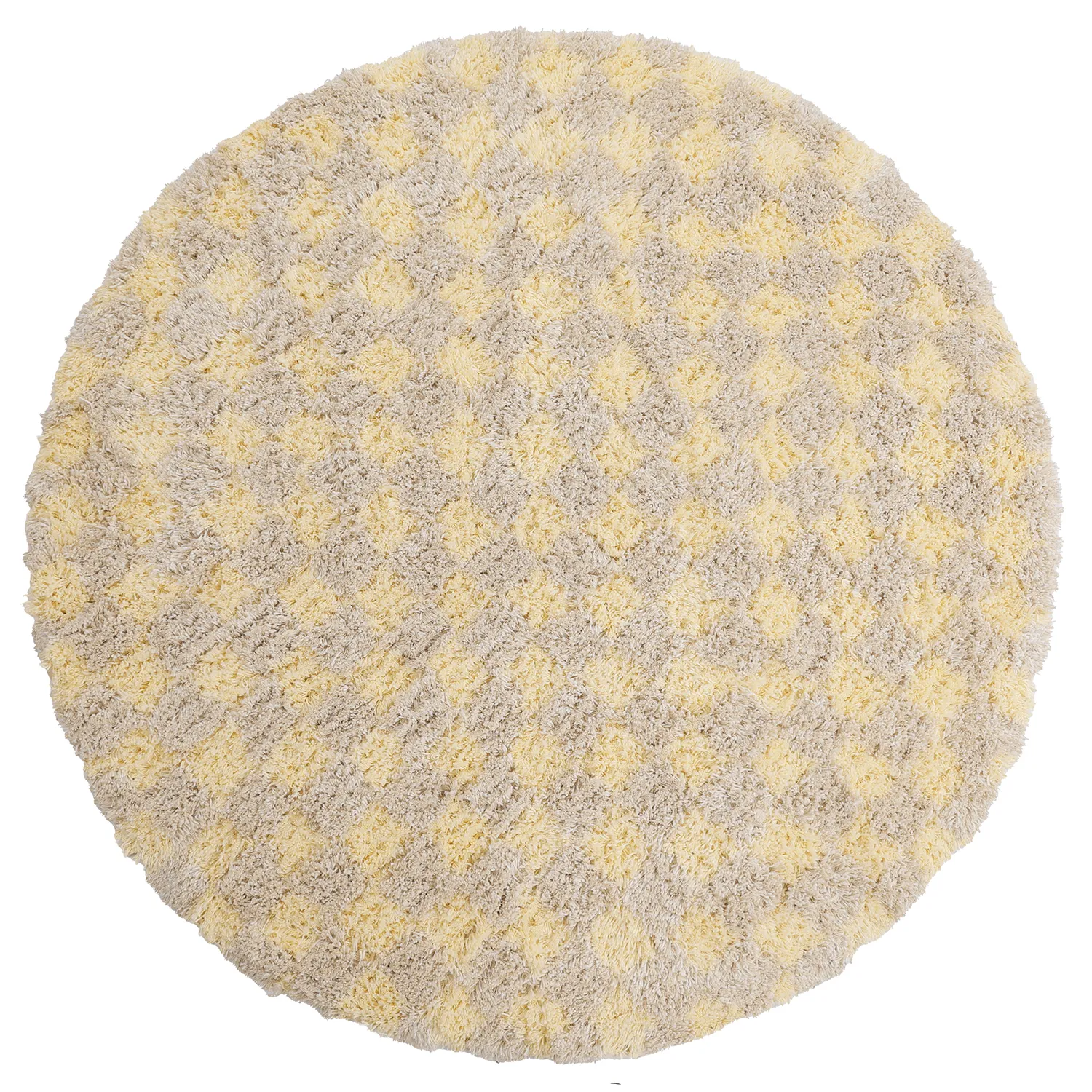 Tapis rond - Methoni Check Cotton Shaggy (crème/jaune clair)