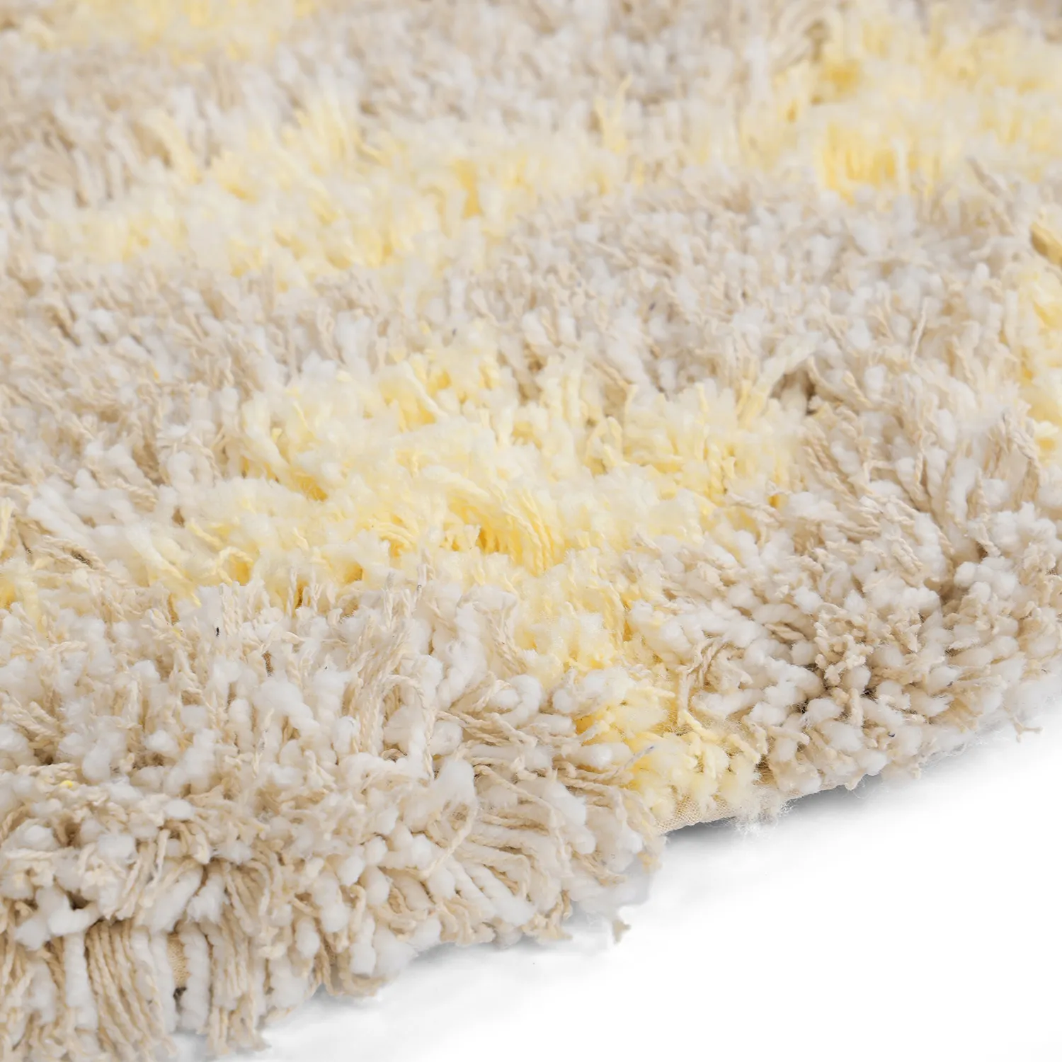 Tapis rond - Methoni Check Cotton Shaggy (crème/jaune clair)