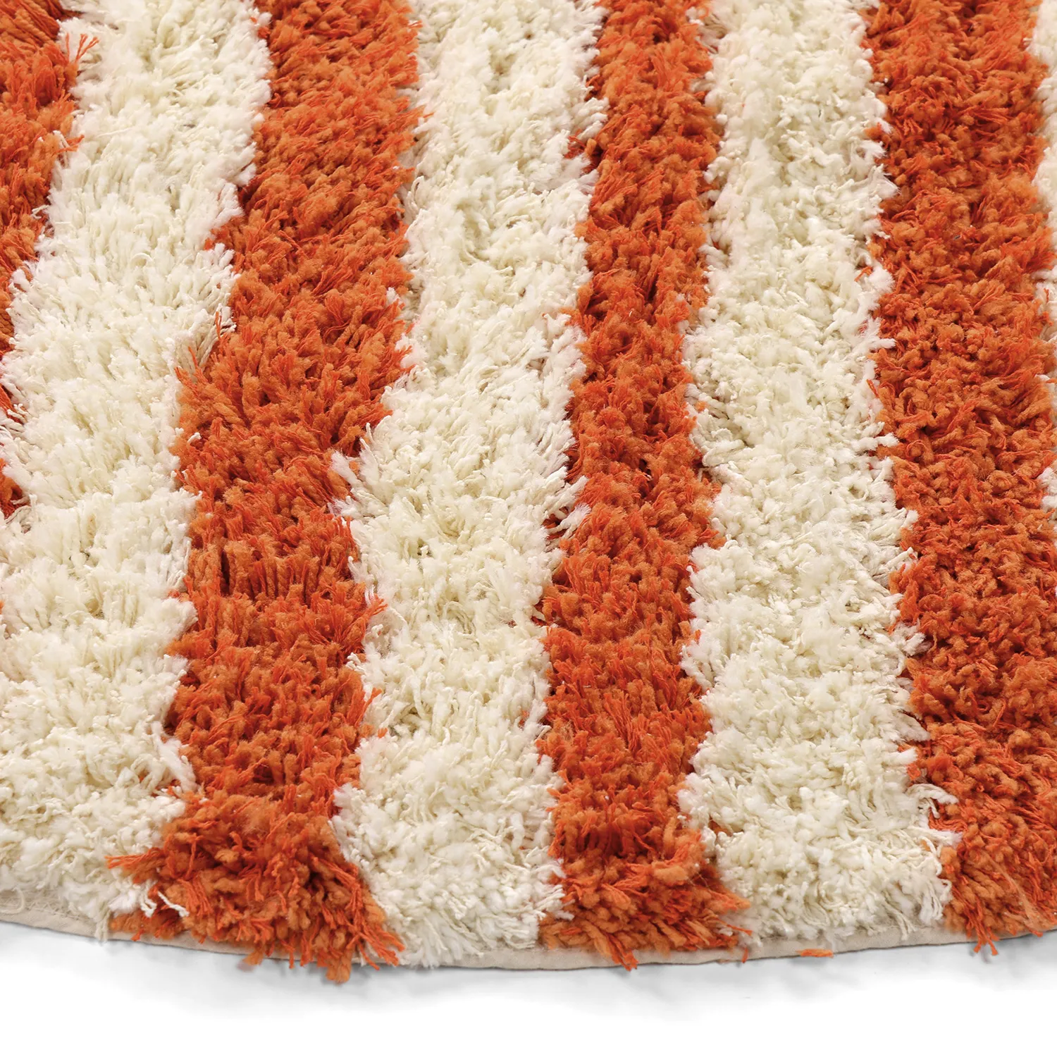 Tapis rond - Thira Stripe Cotton Shaggy (jaune clair/orange clair)