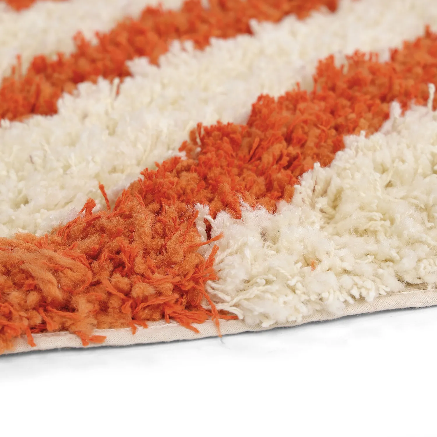 Tapis rond - Thira Stripe Cotton Shaggy (jaune clair/orange clair)