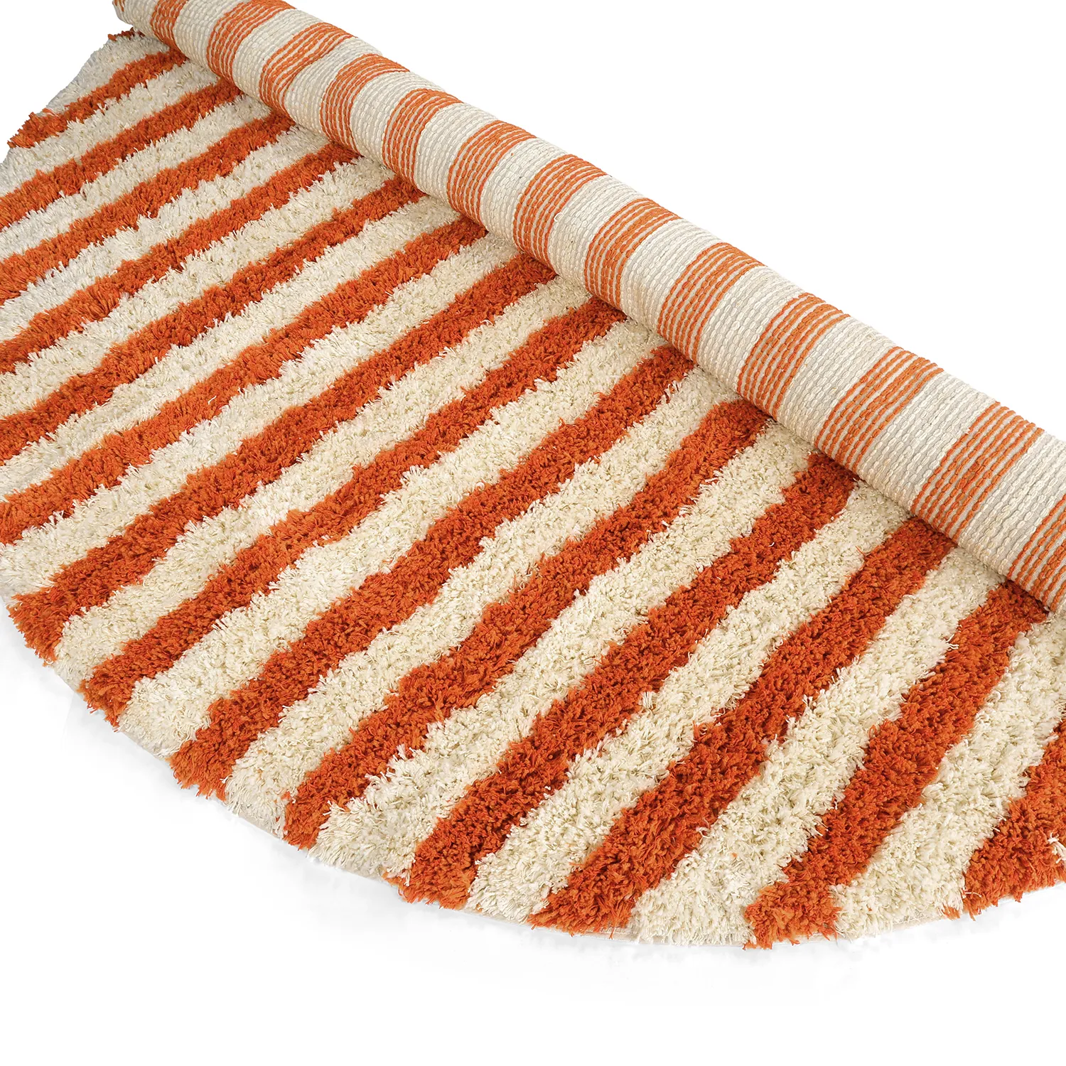 Tapis rond - Thira Stripe Cotton Shaggy (jaune clair/orange clair)