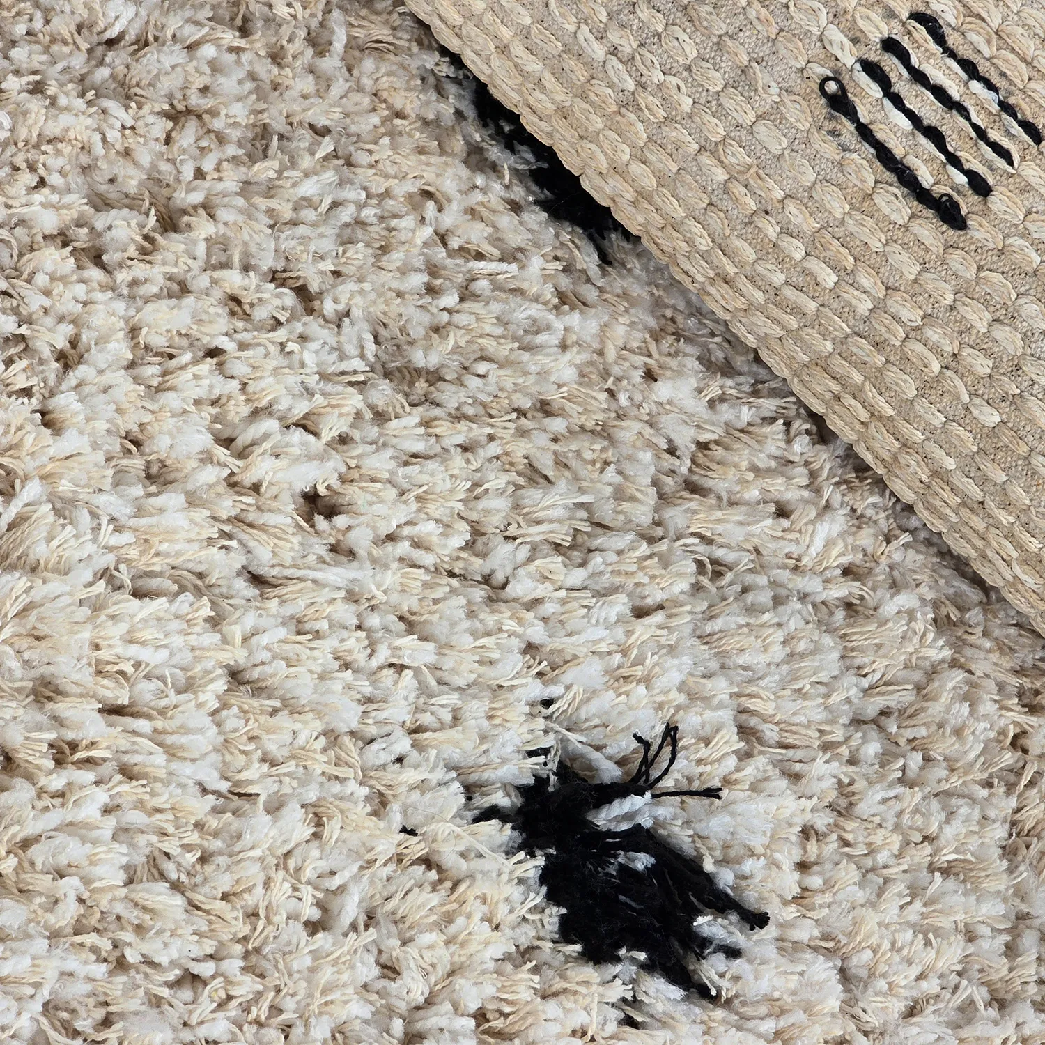 Tapis rond - Soria Natural Cotton Shaggy (blanc cassé/noir)