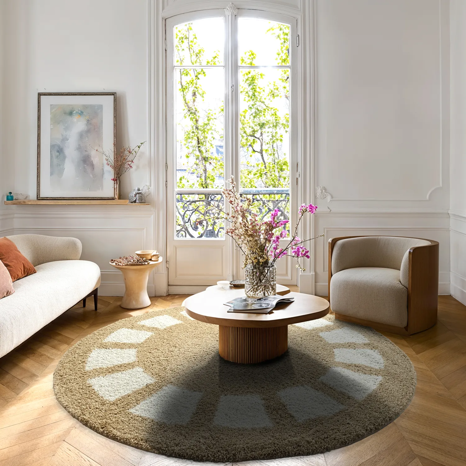 Tapis ronds - Asilah (beige/blanc)