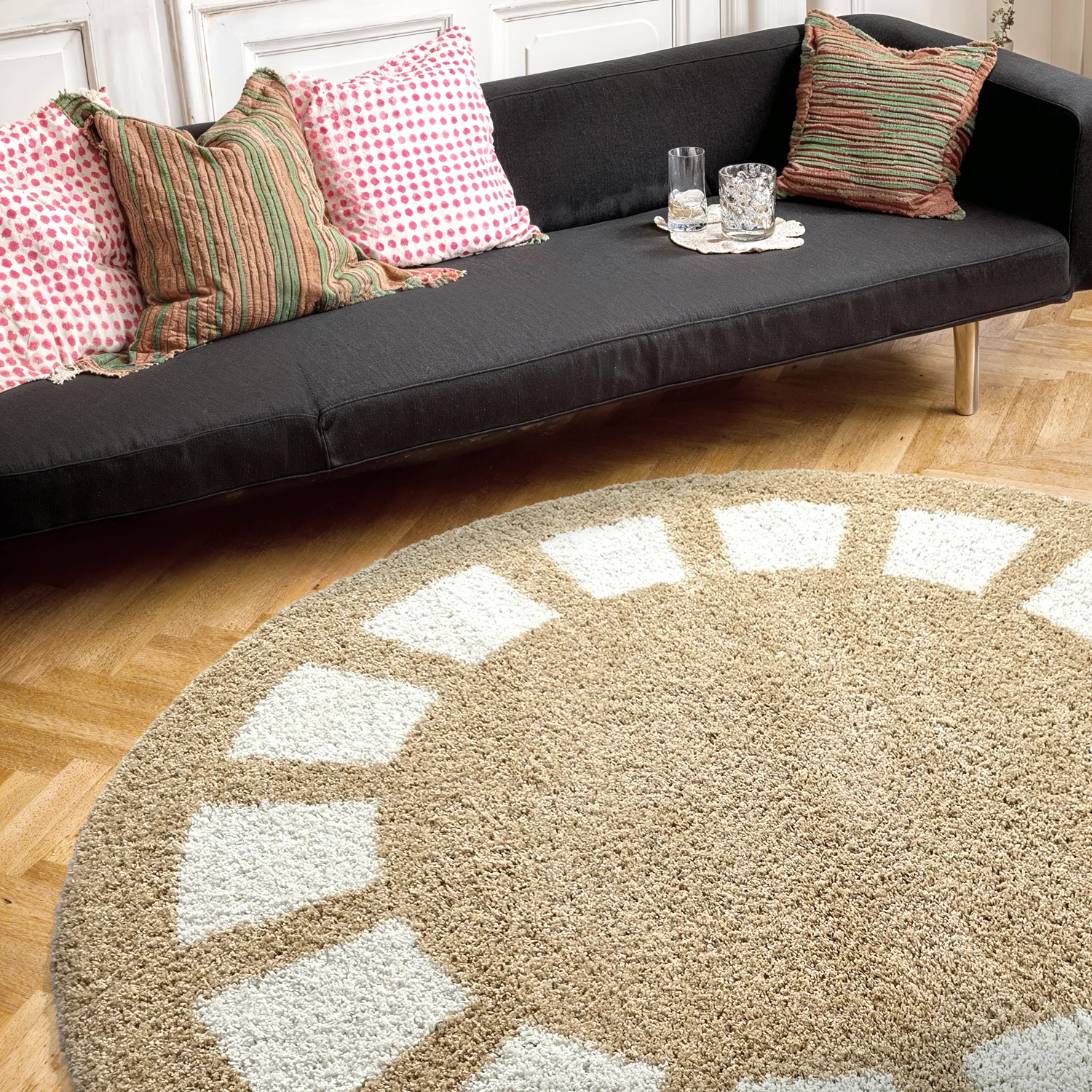 Tapis ronds - Asilah (beige/blanc)