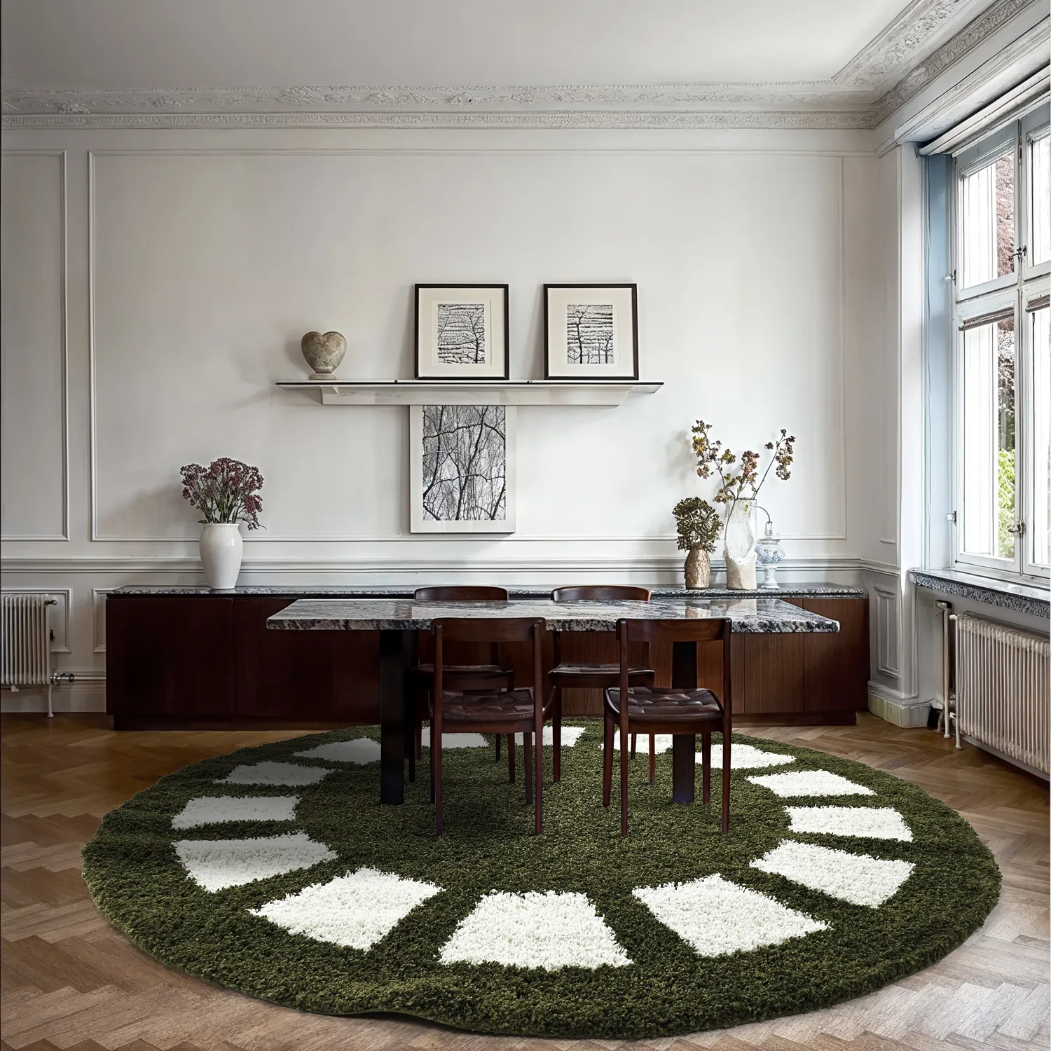 Tapis ronds - Asilah (vert/blanc)