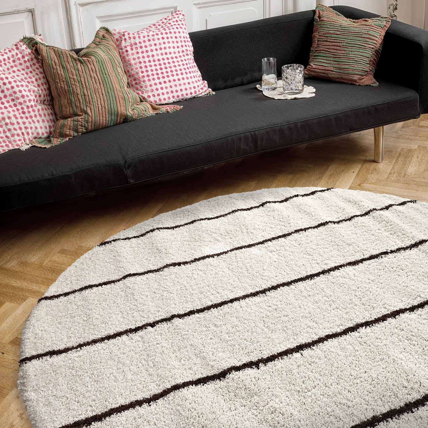 Tapis ronds - Eze (blanc/marron)