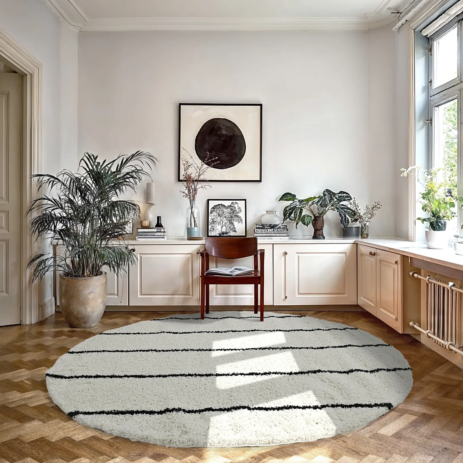 Tapis ronds - Eze (blanc/noir)