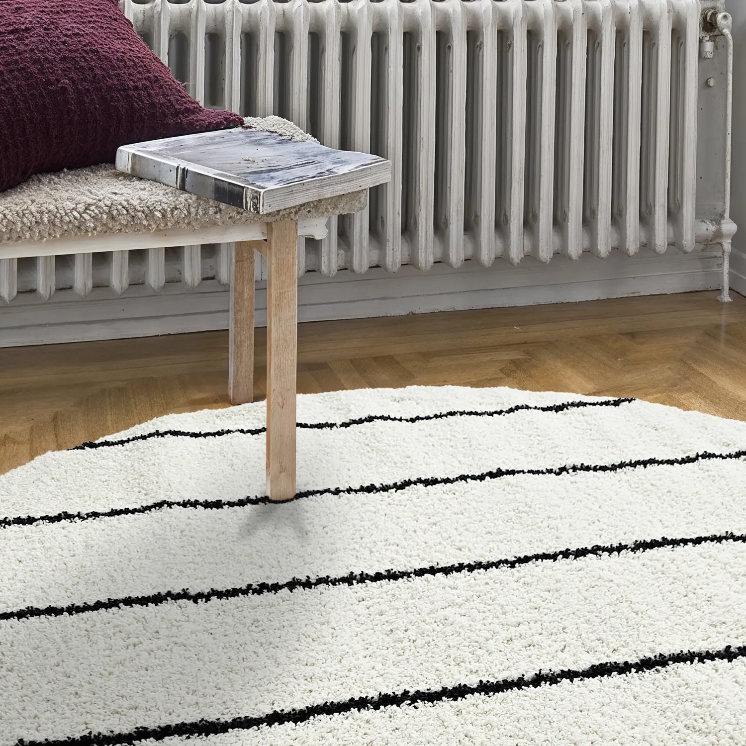 Tapis ronds - Eze (blanc/noir)