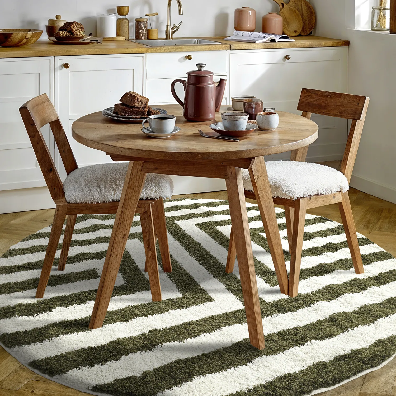 Tapis ronds - Imilchil (blanc/vert)