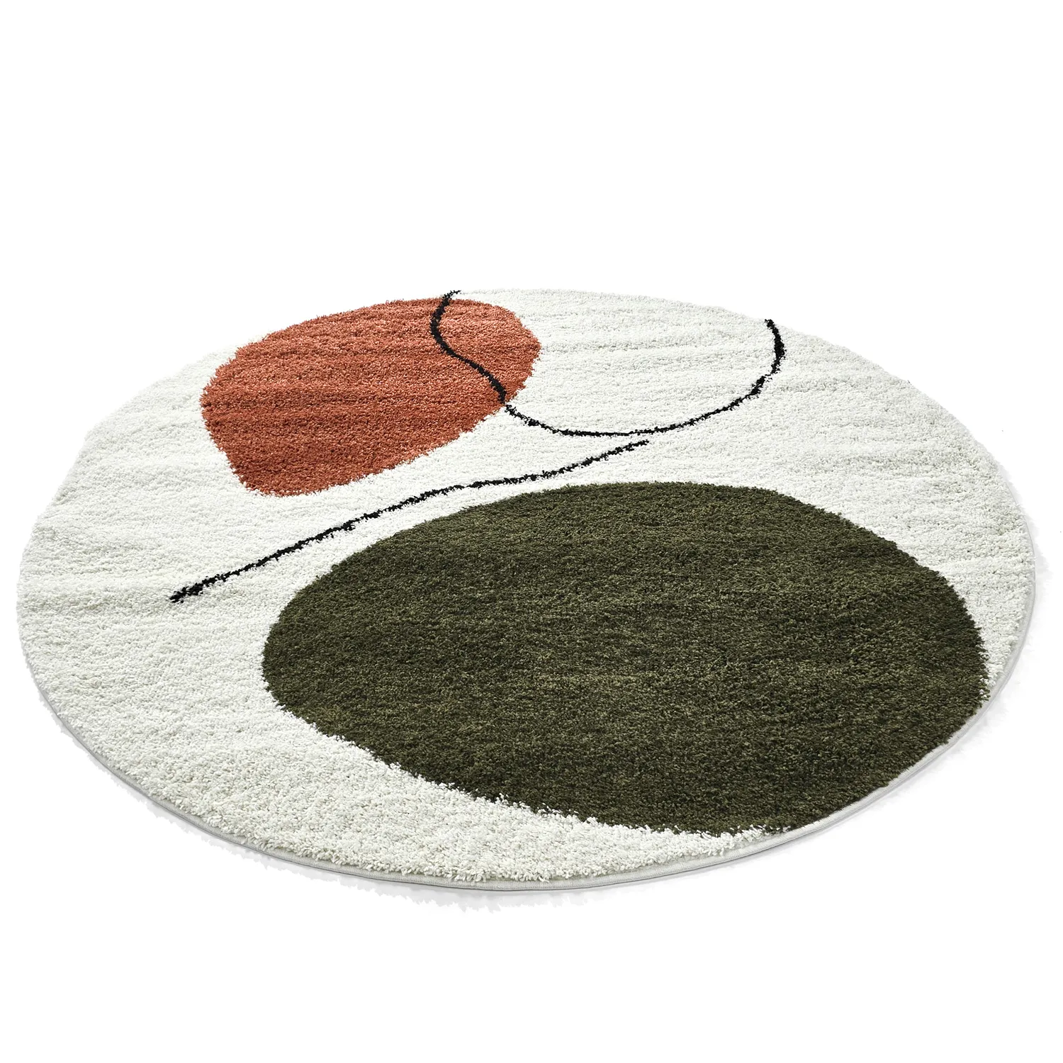 Tapis ronds - Sanghar (blanc/orange/vert)