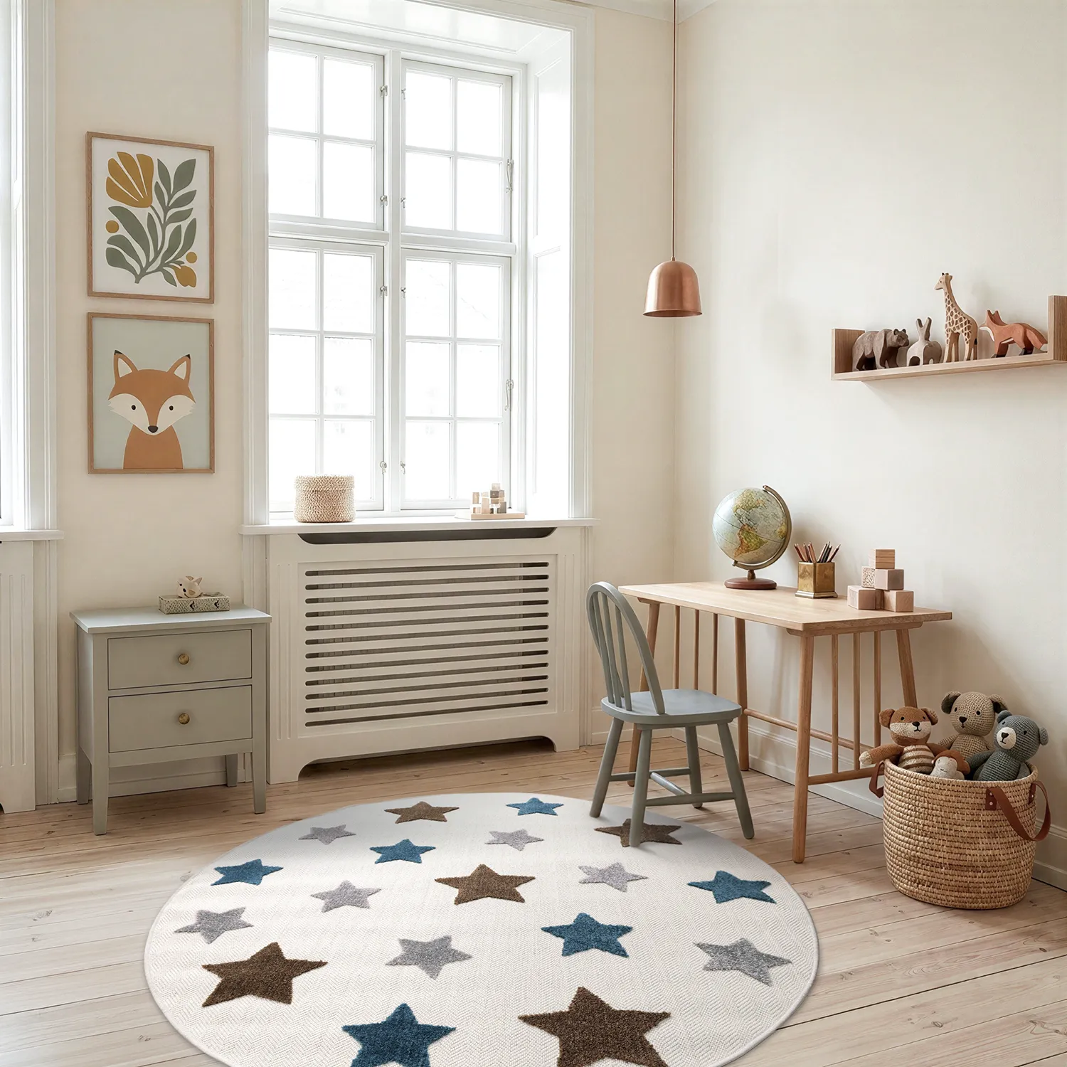 Tapis rond pour enfants - Stars (crème/multicolore)