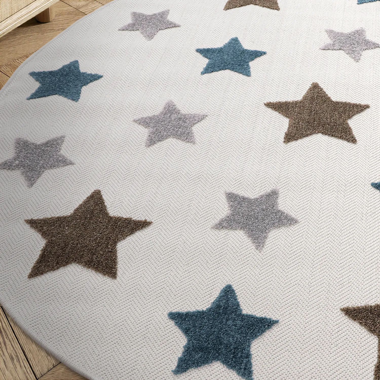 Tapis rond pour enfants - Stars (crème/multicolore)