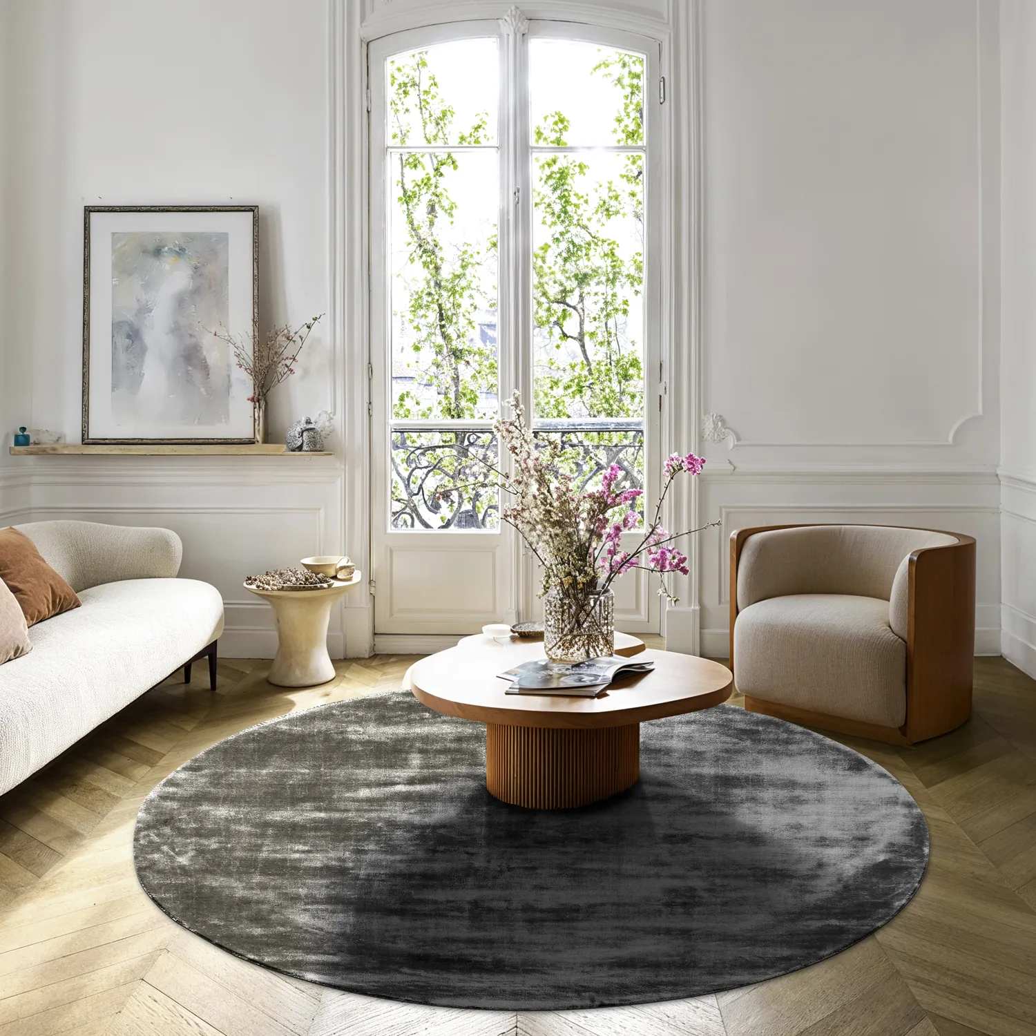 Tapis rond - Jodhpur Special Luxury Edition Viscose (gris)