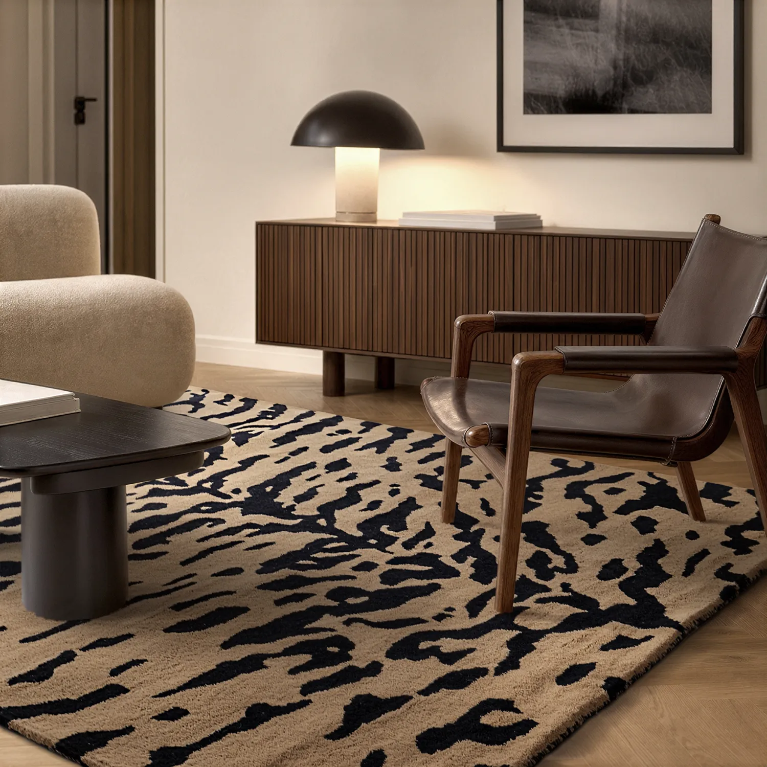 Tapis shaggy - Zebra Tufted Wool Premium (beige/noir)