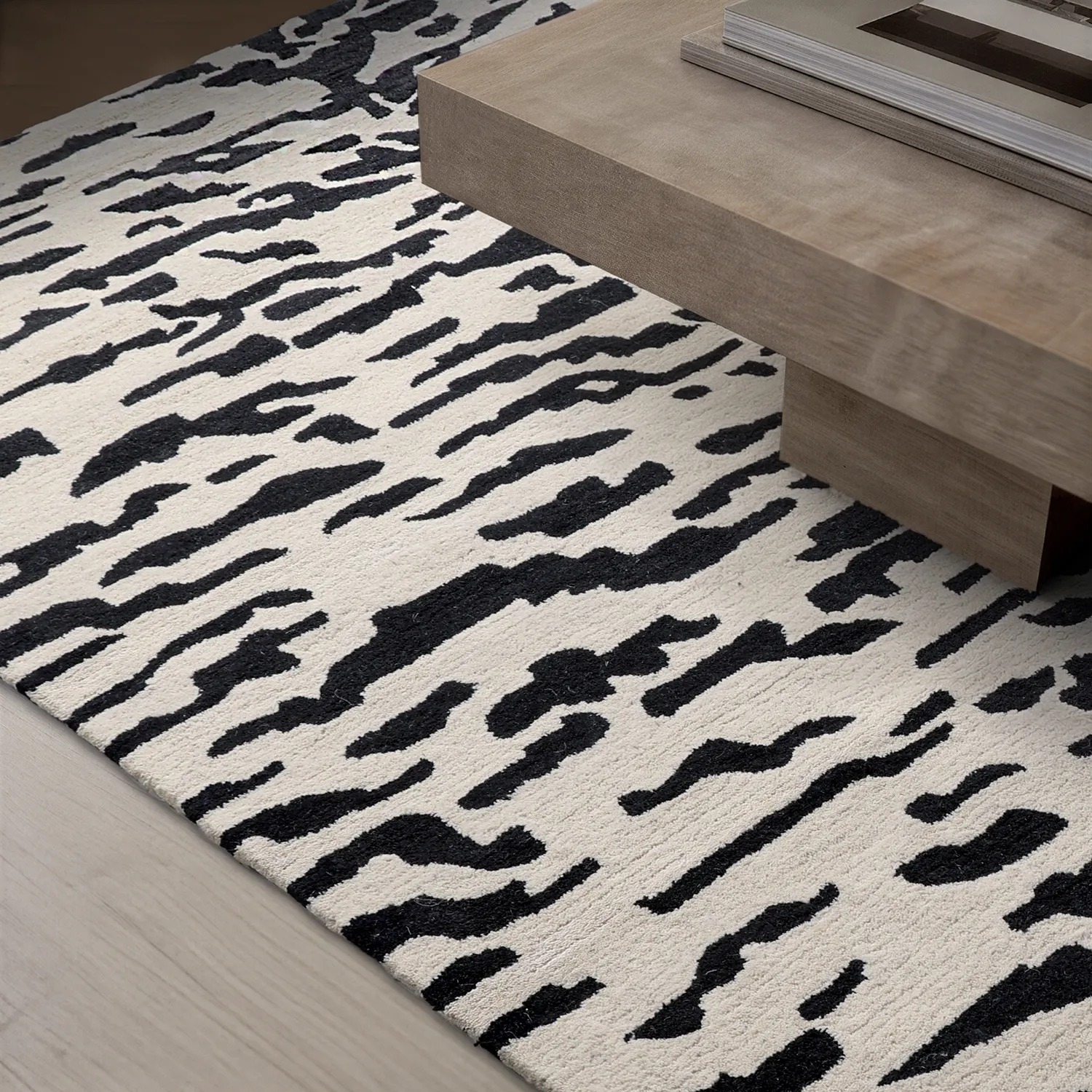 Tapis shaggy - Zebra Tufted Wool Premium (blanc/noir)