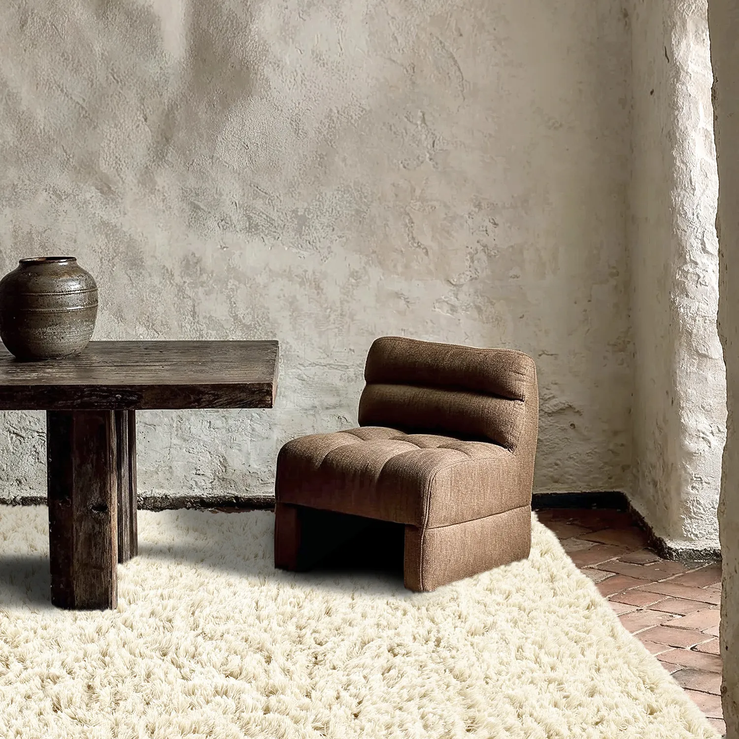 Tapis shaggy - Fassale Hand Woven Wool Shaggy (blanc)
