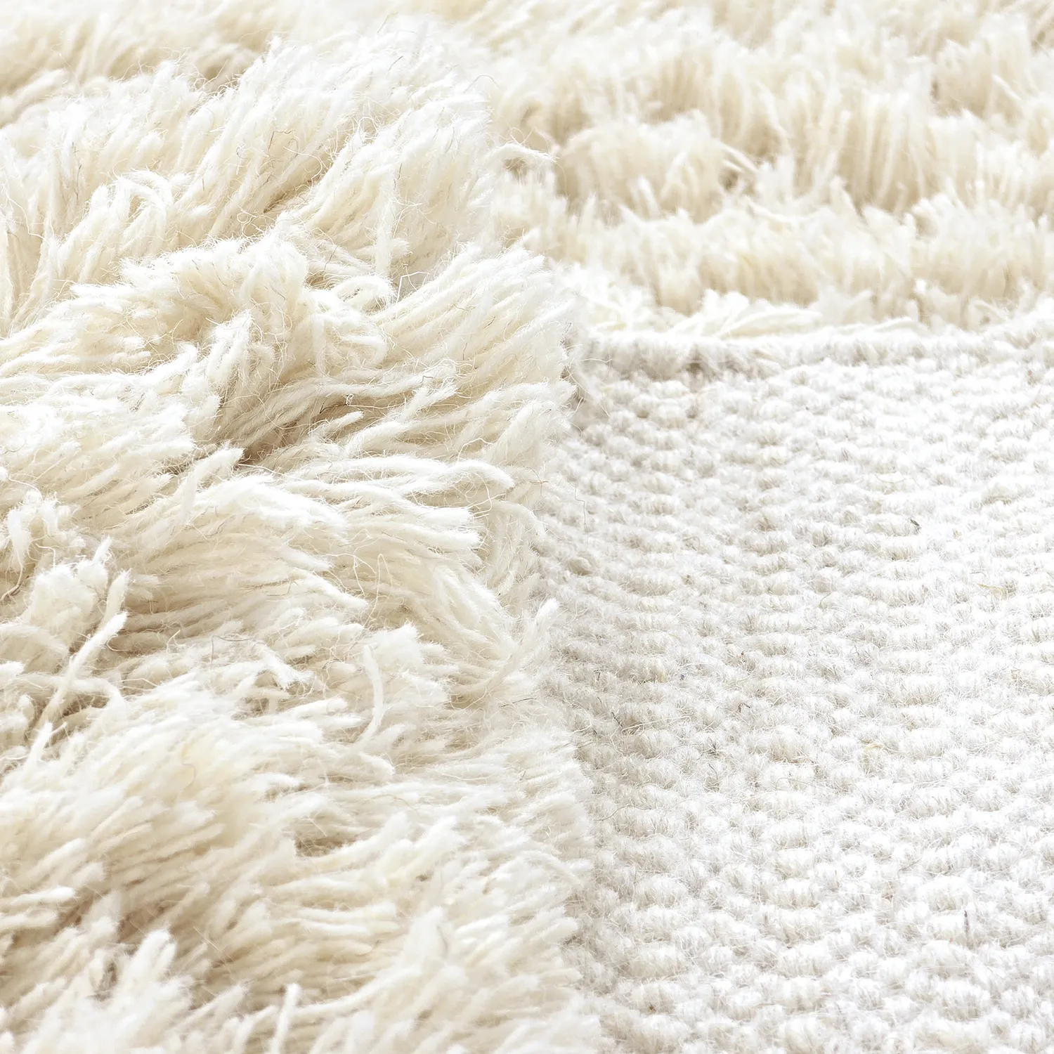 Tapis shaggy - Fassale Hand Woven Wool Shaggy (blanc)