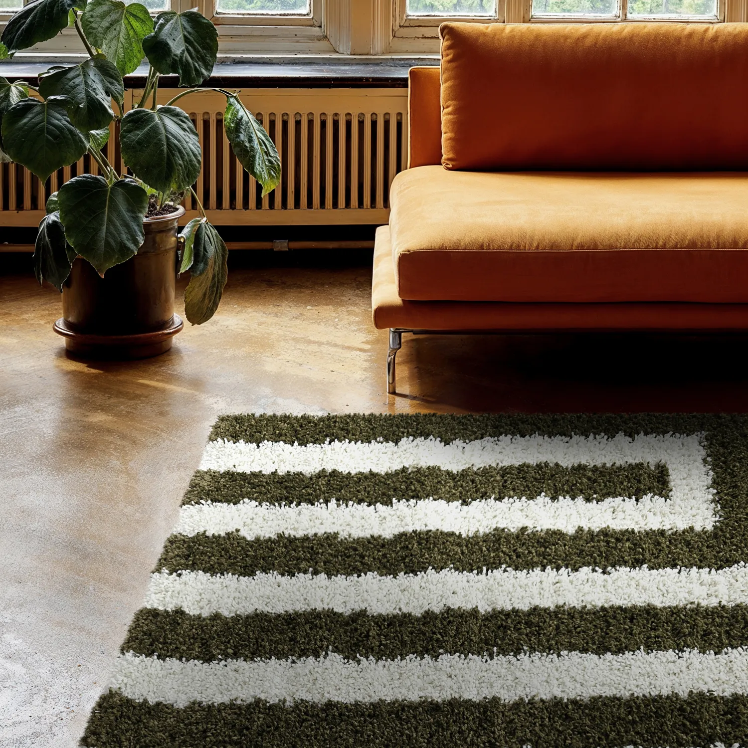 Tapis à poils longs - Imilchil (blanc/vert)