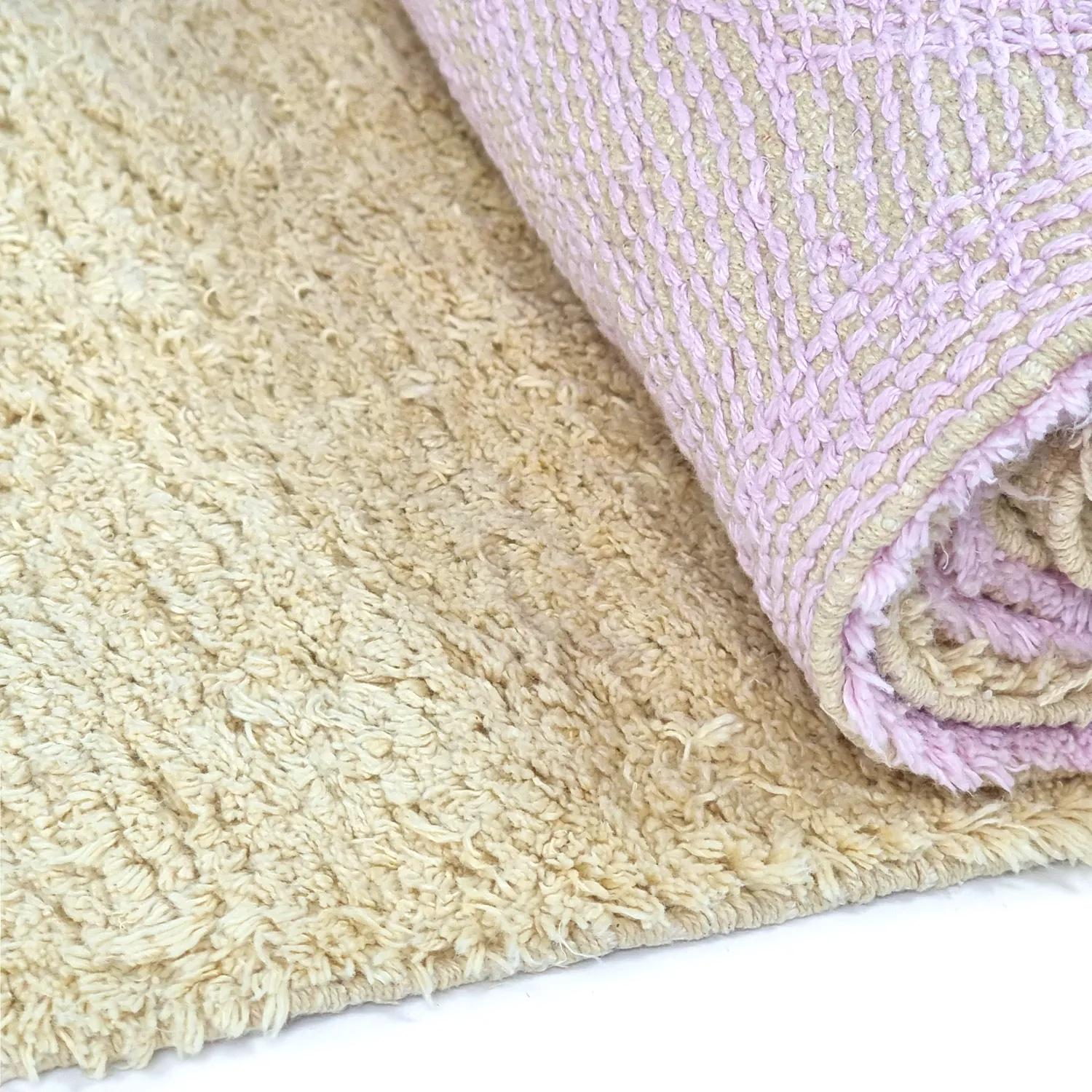 Tapis à poils longs - Amira Natural Cotton Shaggy (beige/violet)