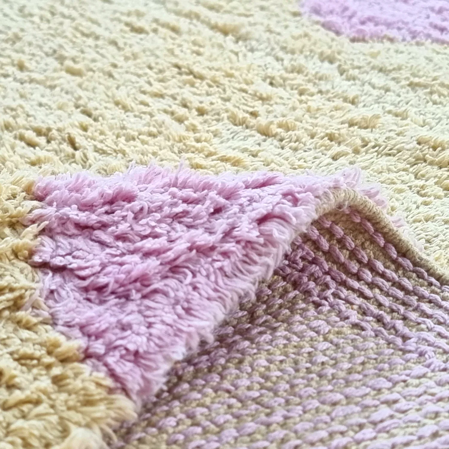 Tapis rond - Amira Natural Cotton Shaggy (beige/violet)