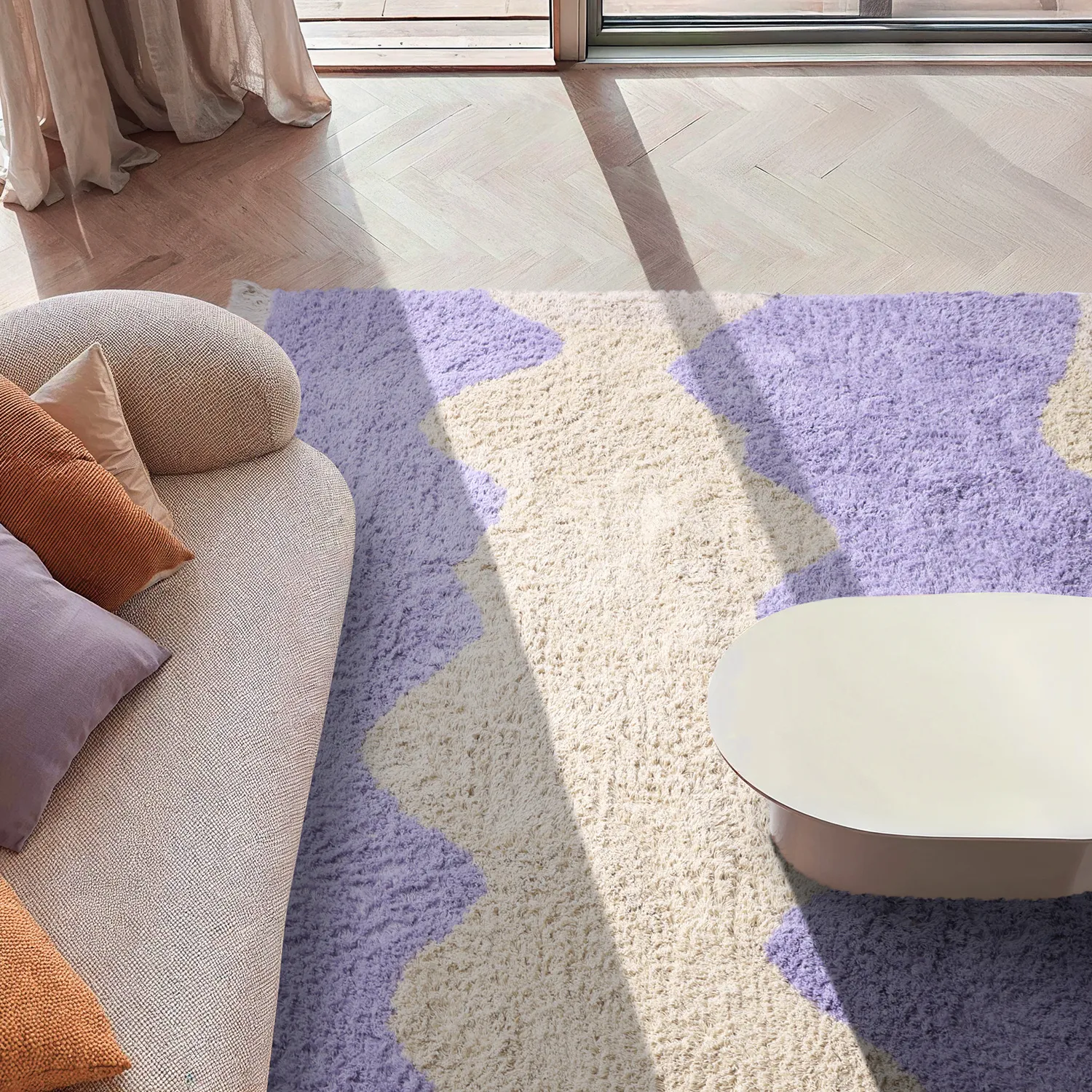 Tapis shaggy - Amira Natural Cotton Shaggy (violet/beige)