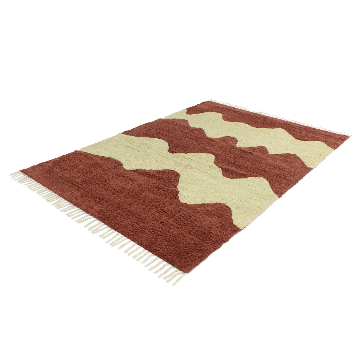 Tapis shaggy - Amira Natural Cotton Shaggy (rouge/beige)