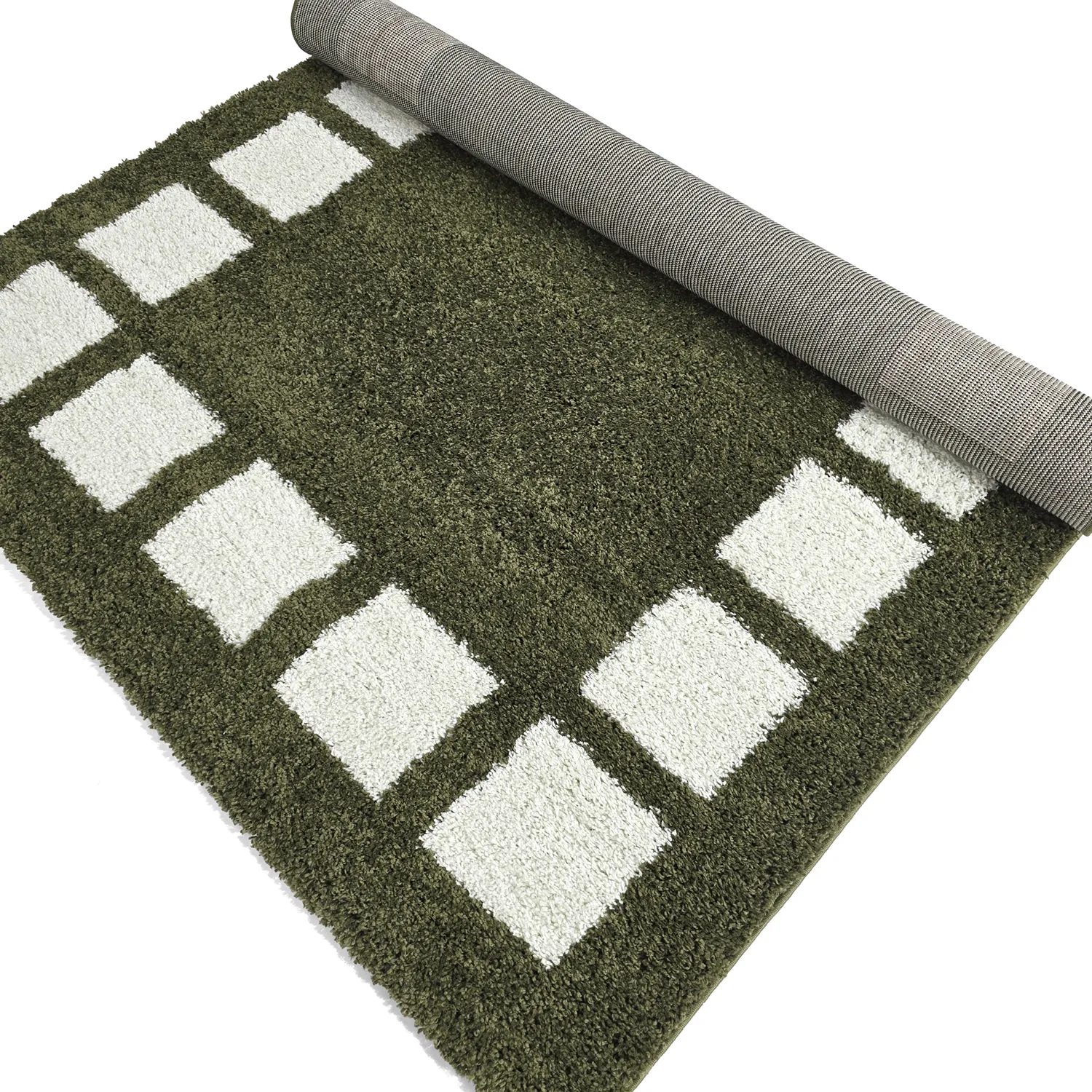 Tapis à poils longs - Asilah (vert/blanc)