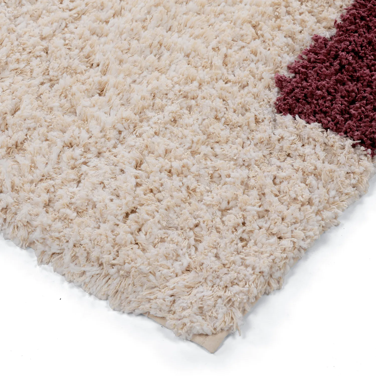 Tapis shaggy - Begur Natural Cotton Shaggy (blanc cassé/bordeaux)
