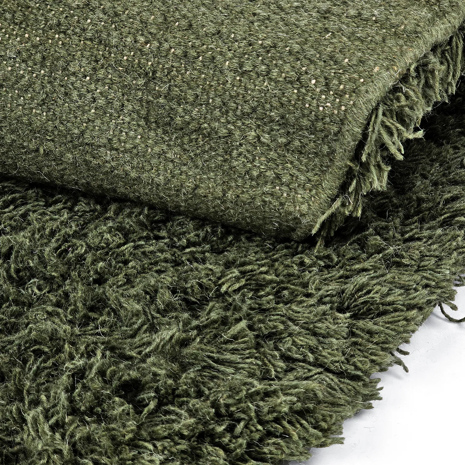 Tapis rond - Fassale Hand Woven Wool Shaggy (vert mousse)