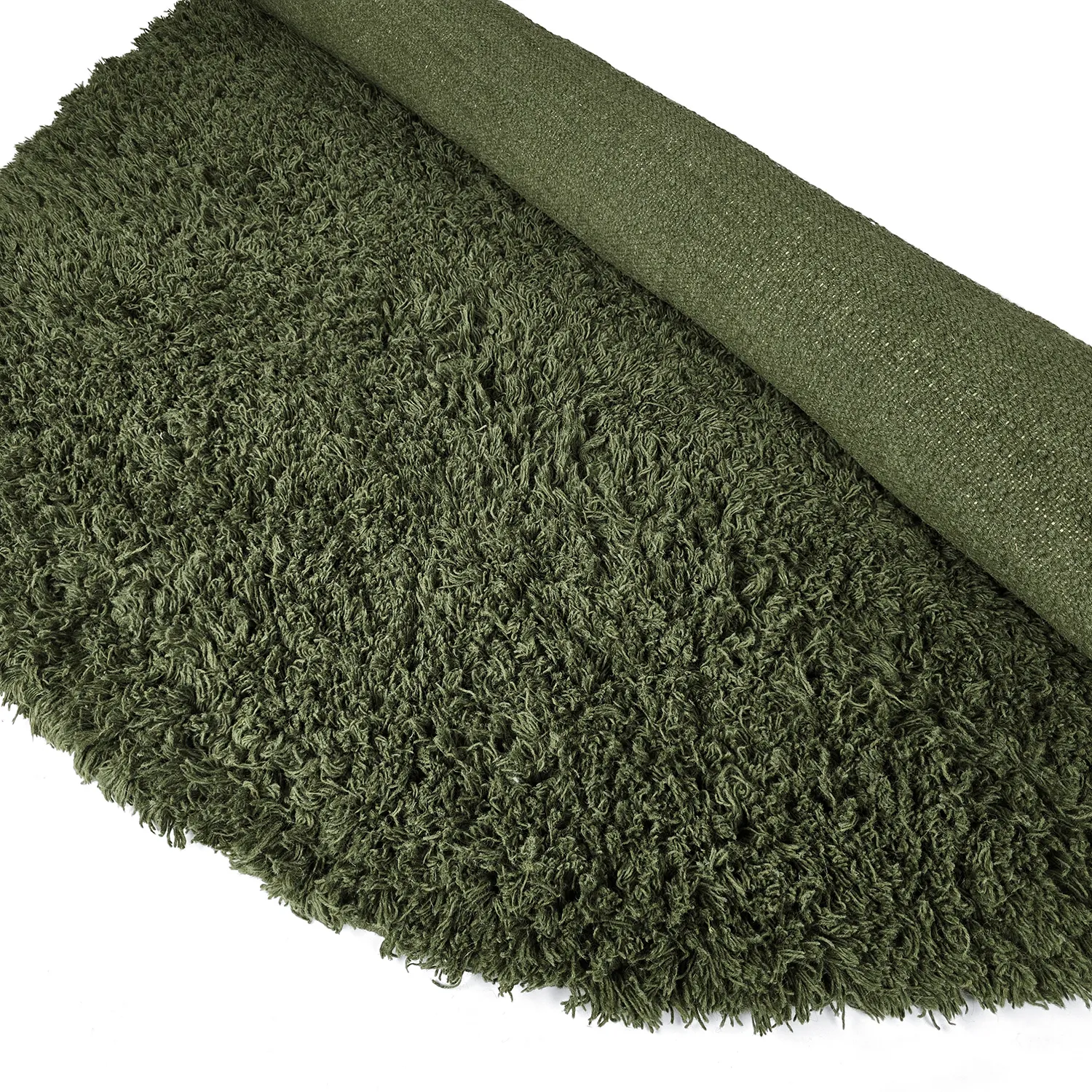 Tapis rond - Fassale Hand Woven Wool Shaggy (vert mousse)