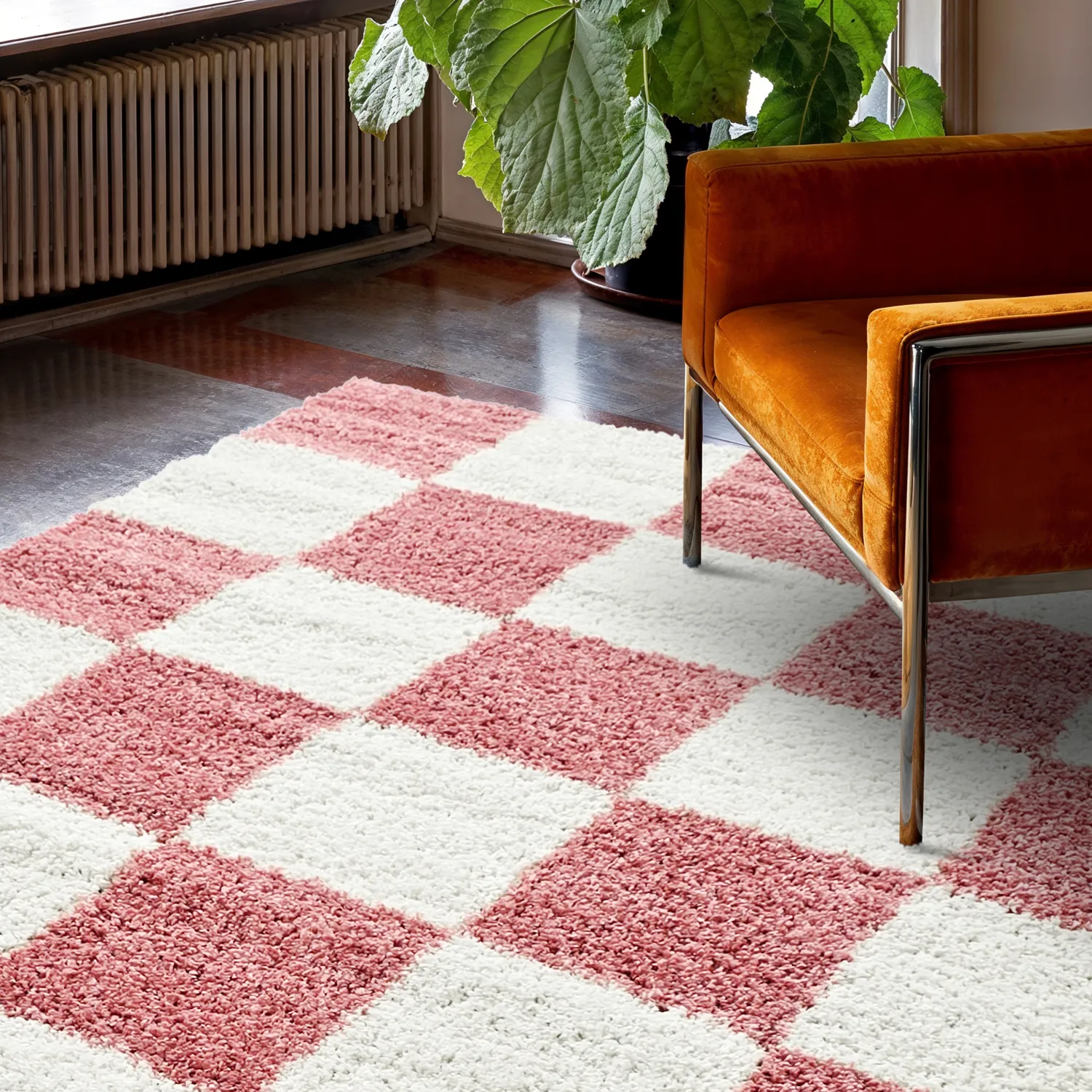 Tapis à poils longs - Gordes (rose/blanc)