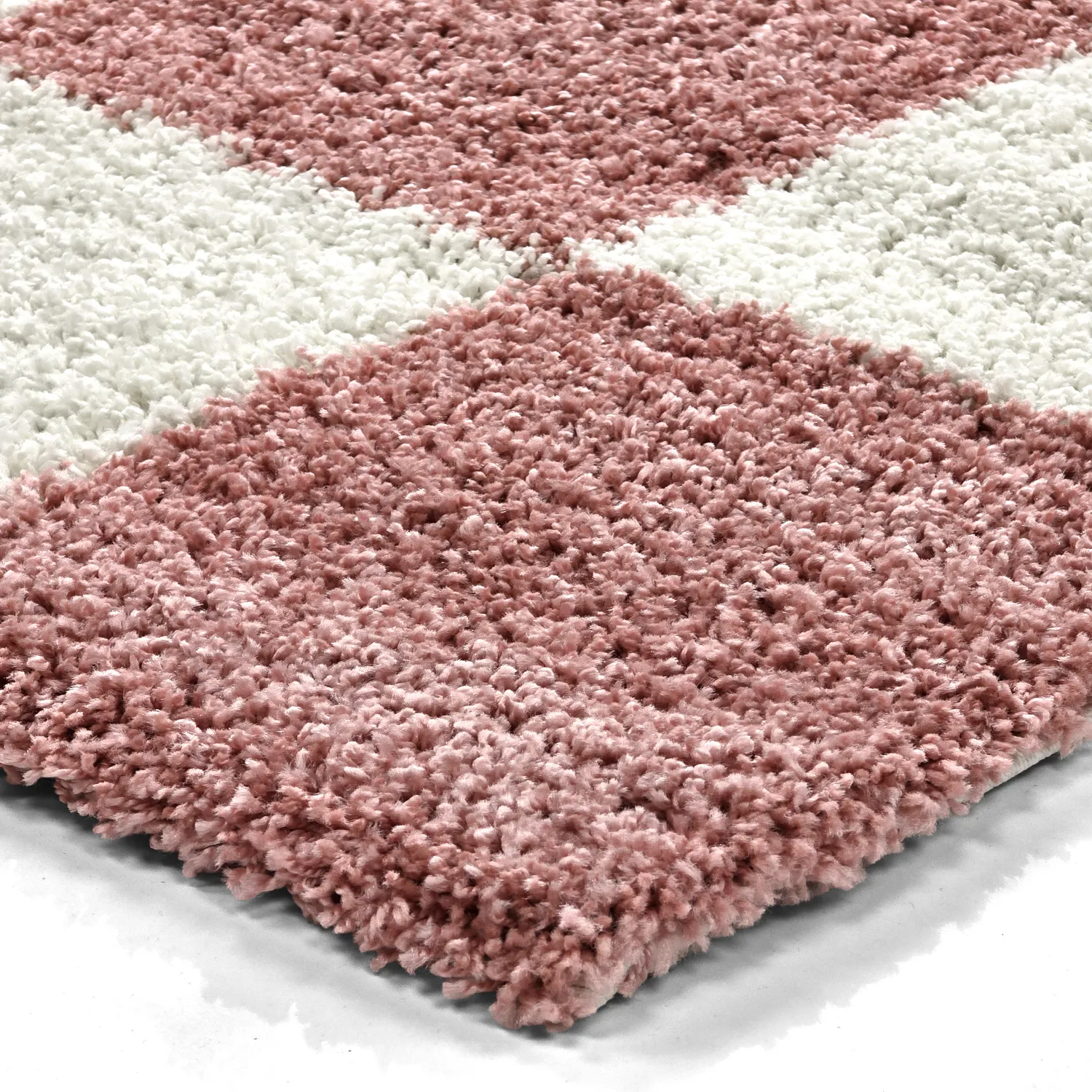 Tapis à poils longs - Gordes (rose/blanc)