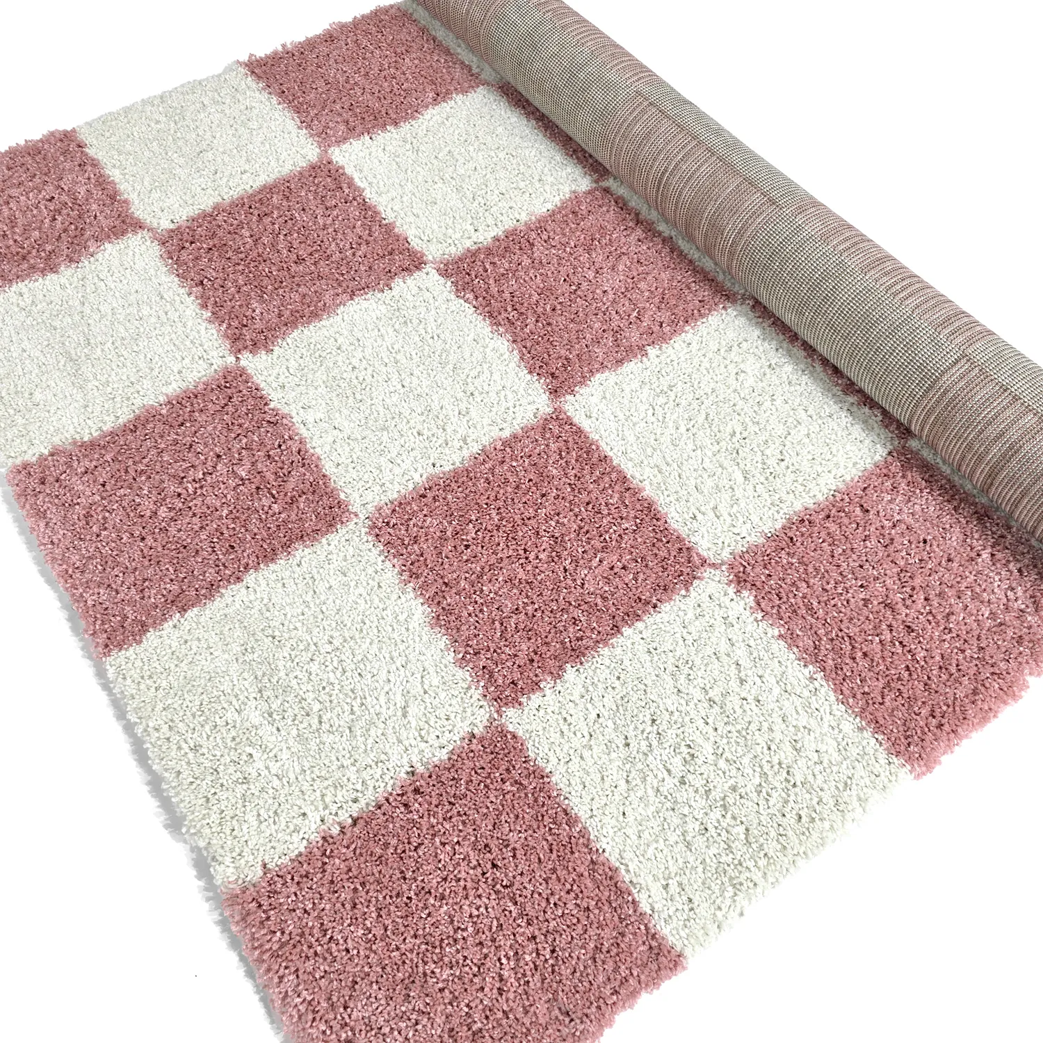 Tapis à poils longs - Gordes (rose/blanc)
