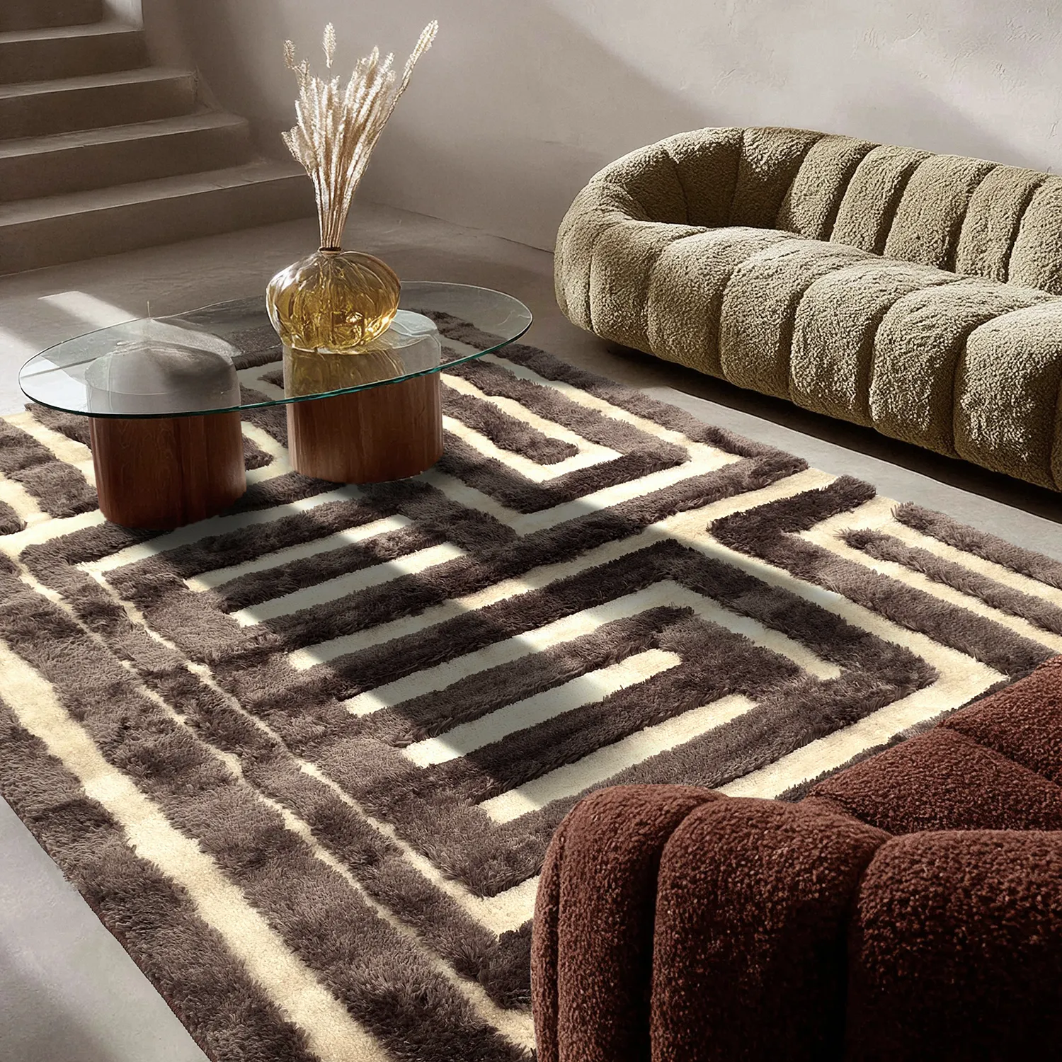 Tapis shaggy - Karbala (beige/marron)