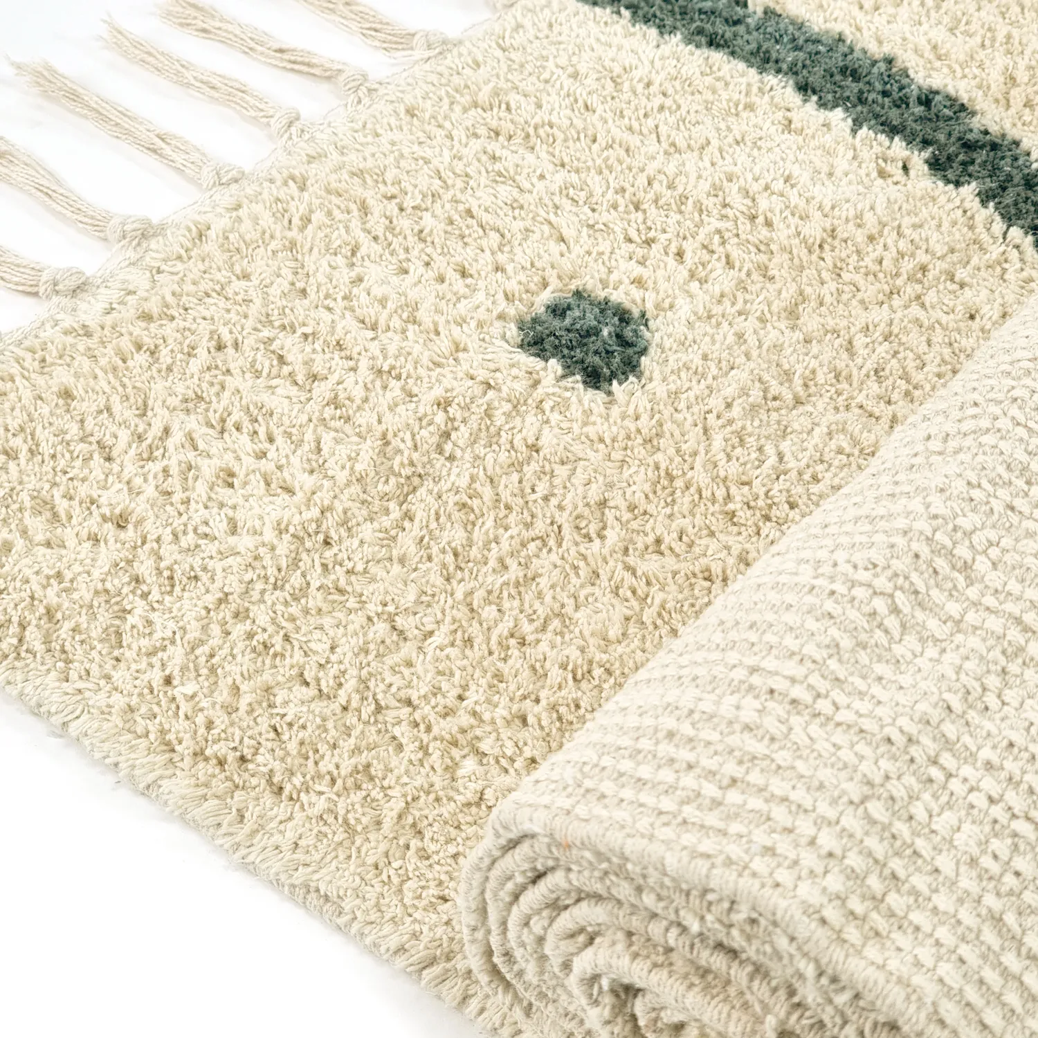 Tapis shaggy - Leora Natural Cotton Shaggy (beige/vert)