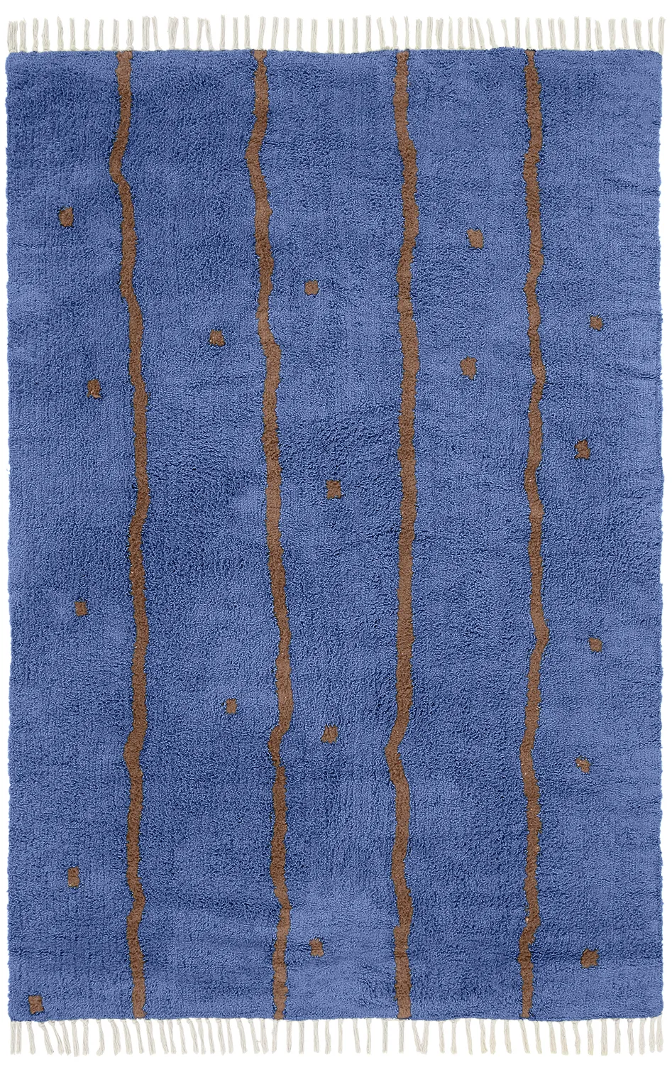 Tapis à poils longs - Leora Natural Cotton Shaggy (bleu/marron)