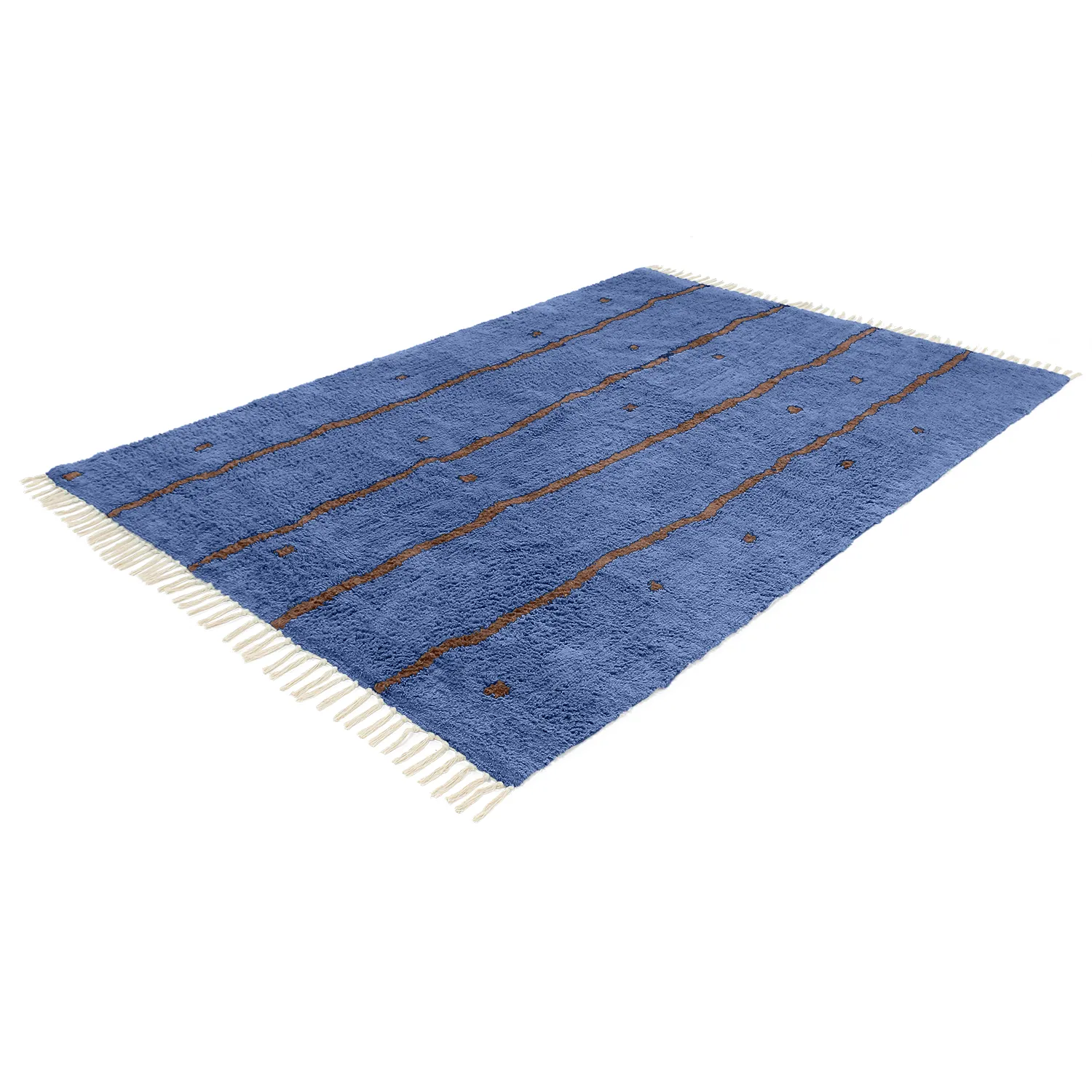 Tapis à poils longs - Leora Natural Cotton Shaggy (bleu/marron)