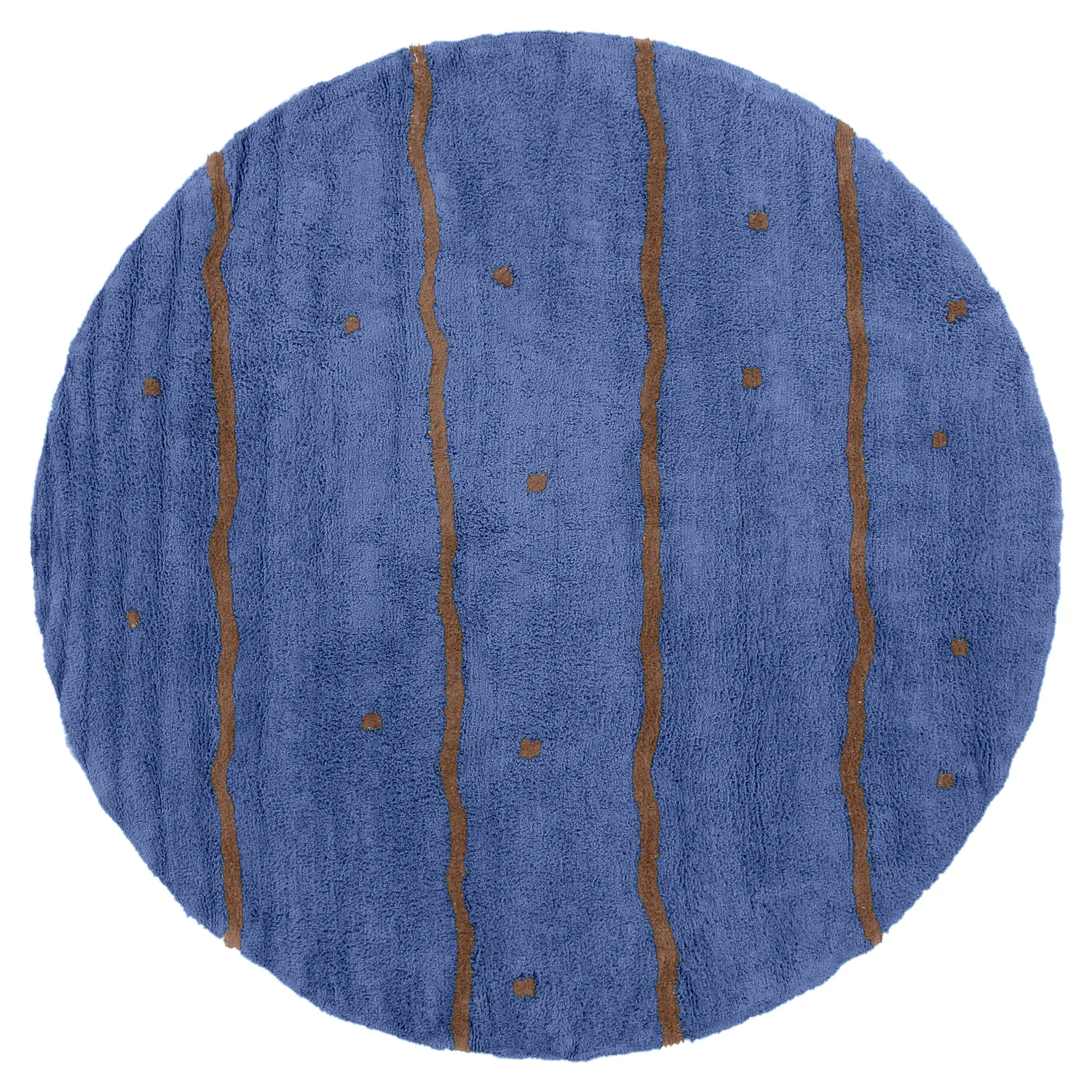 Tapis rond - Leora Natural Cotton Shaggy (bleu/marron)