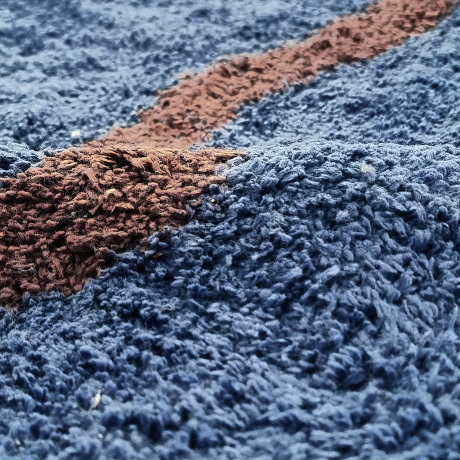 Tapis rond - Leora Natural Cotton Shaggy (bleu/marron)