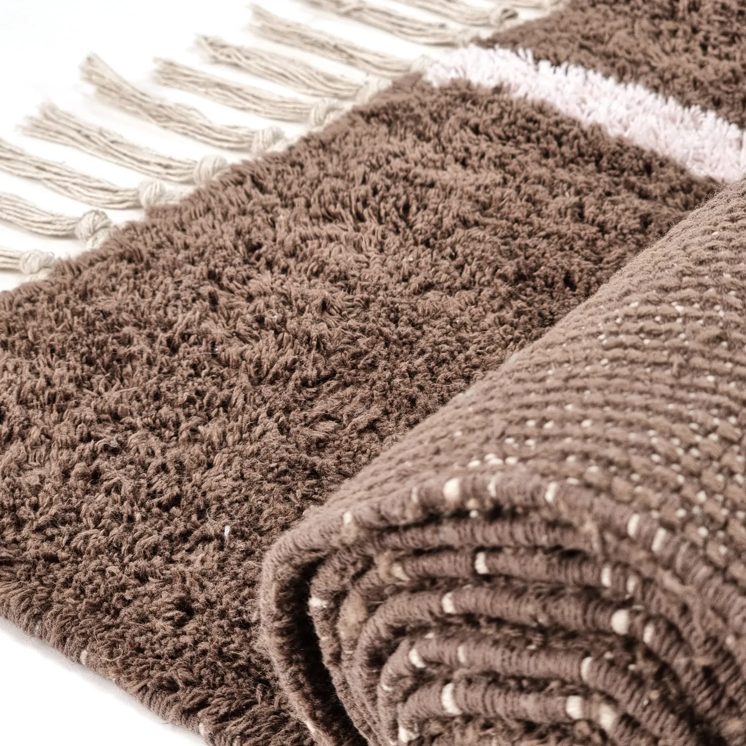 Tapis shaggy - Leora Natural Cotton Shaggy (marron/violet)