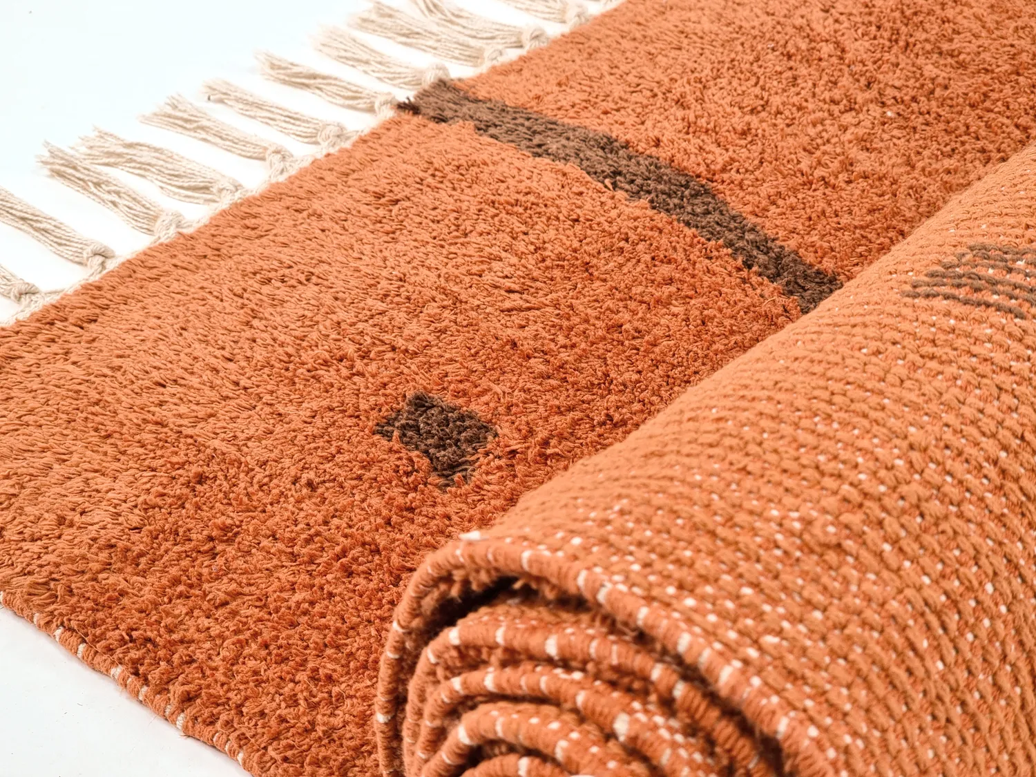 Tapis à poils longs - Leora Natural Cotton Shaggy (orange/marron)