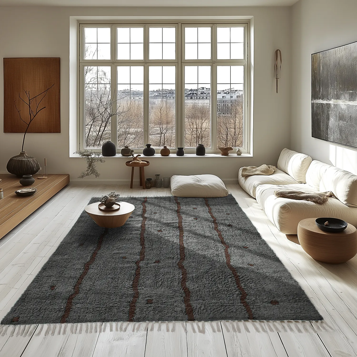 Tapis à poils longs - Leora Natural Cotton Shaggy (noir/marron)