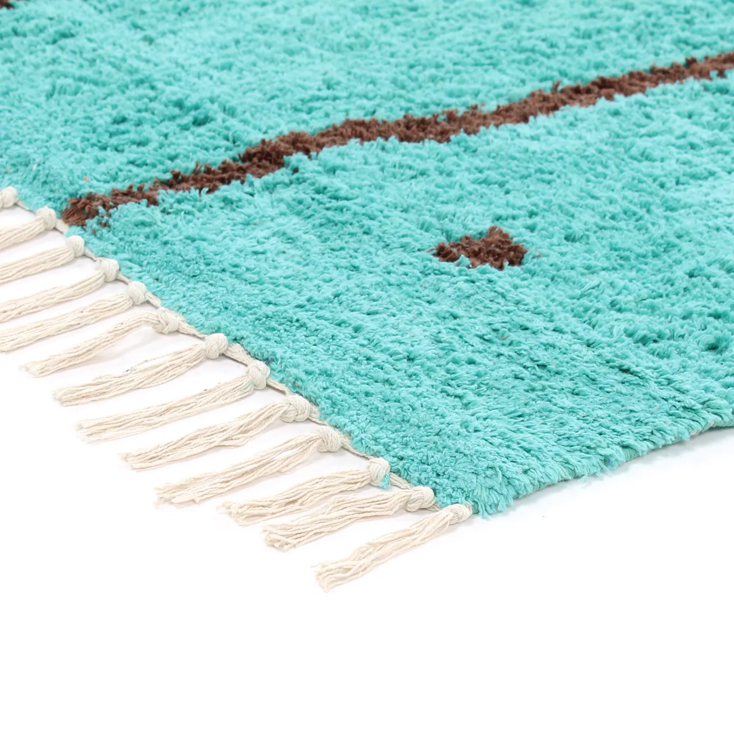Tapis à poils longs - Leora Natural Cotton Shaggy (turquoise/marron)