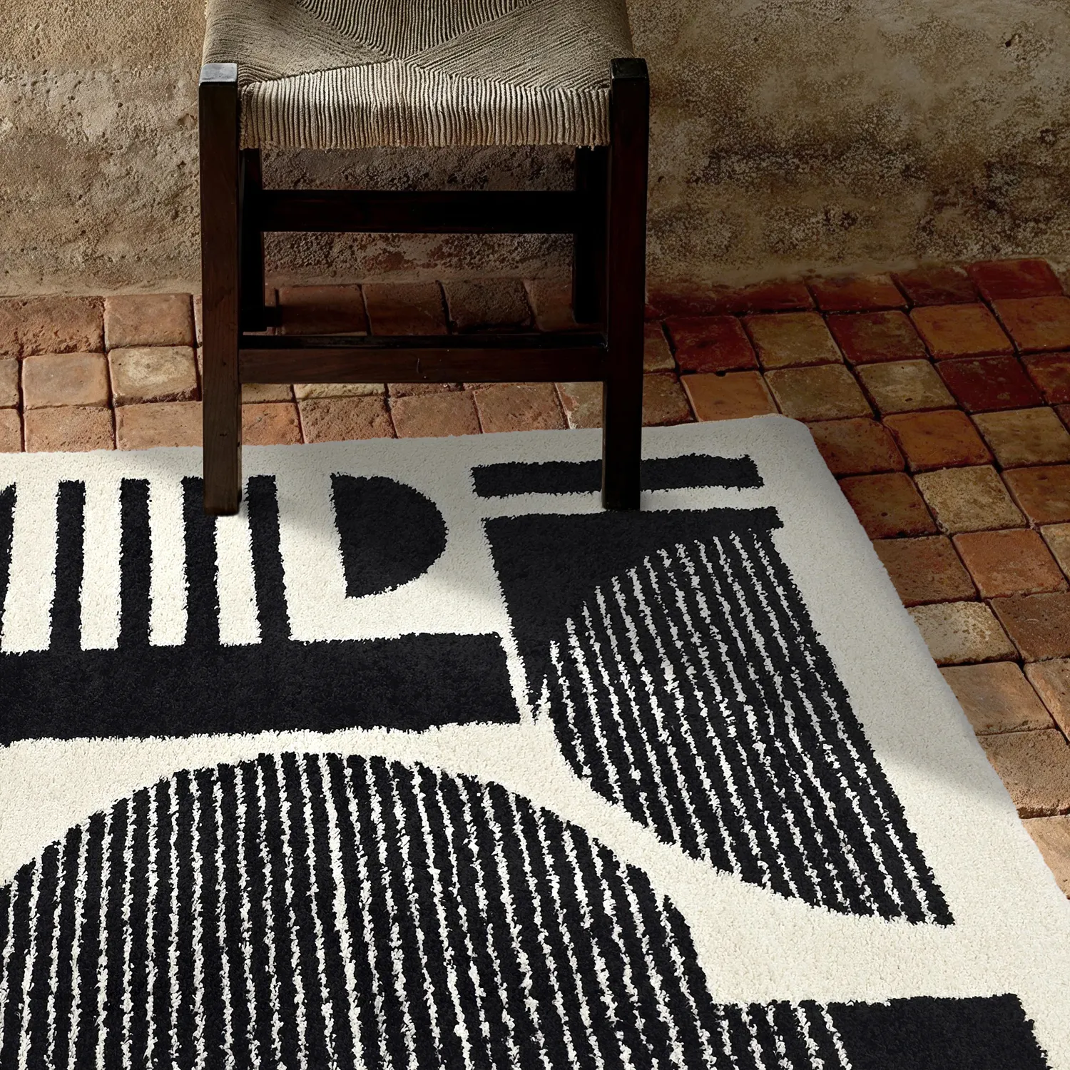 Tapis à poils longs - Maron (noir/blanc)