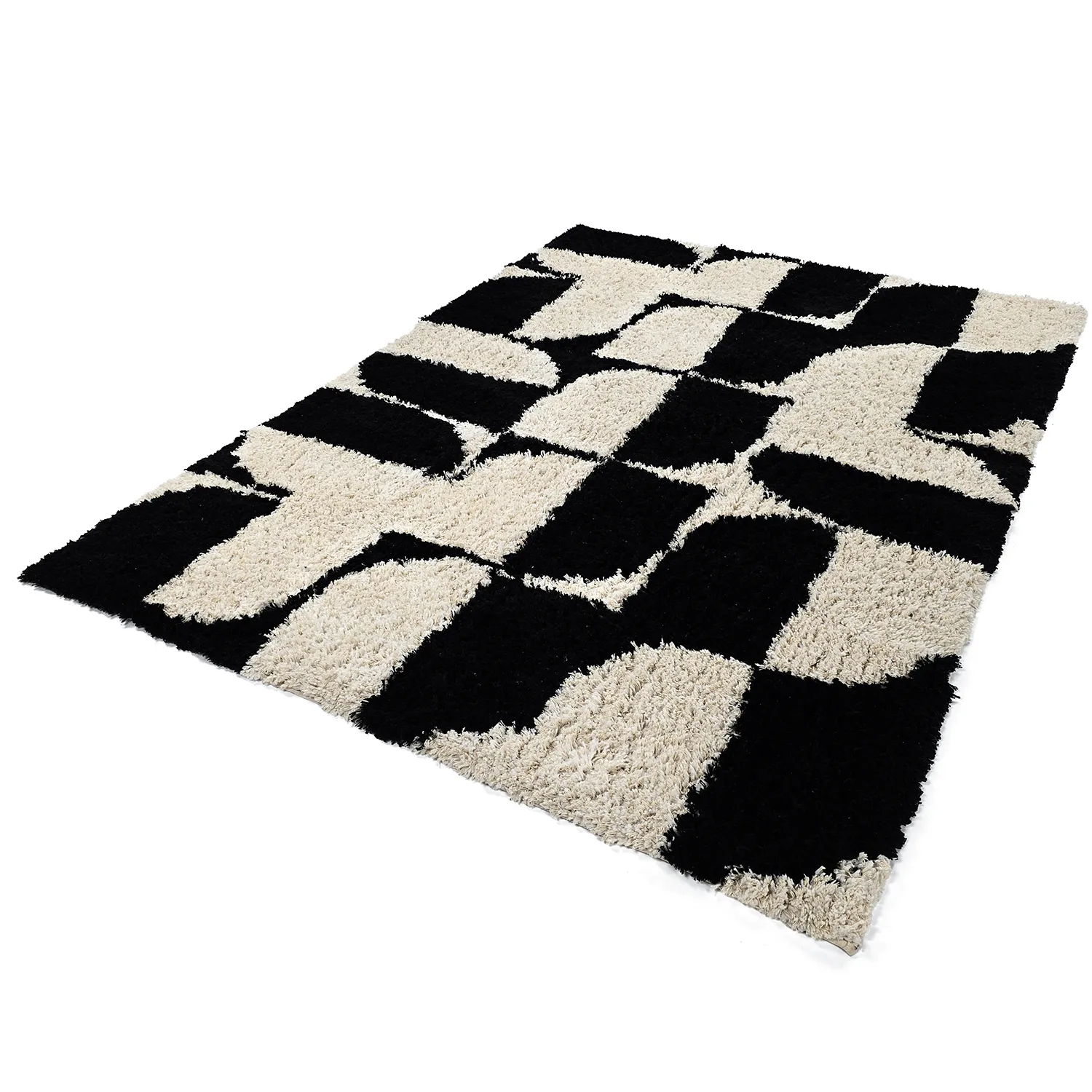 Tapis shaggy - Marvao Natural Cotton Shaggy (blanc cassé/noir)
