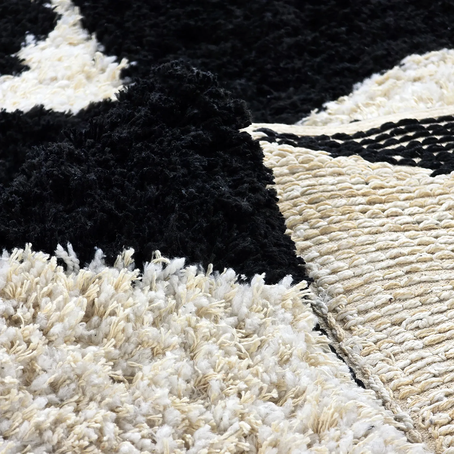 Tapis shaggy - Marvao Natural Cotton Shaggy (blanc cassé/noir)