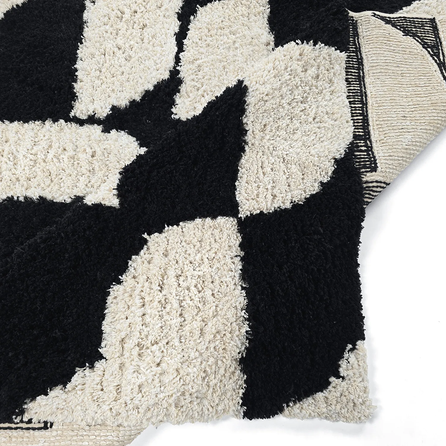 Tapis shaggy - Marvao Natural Cotton Shaggy (blanc cassé/noir)
